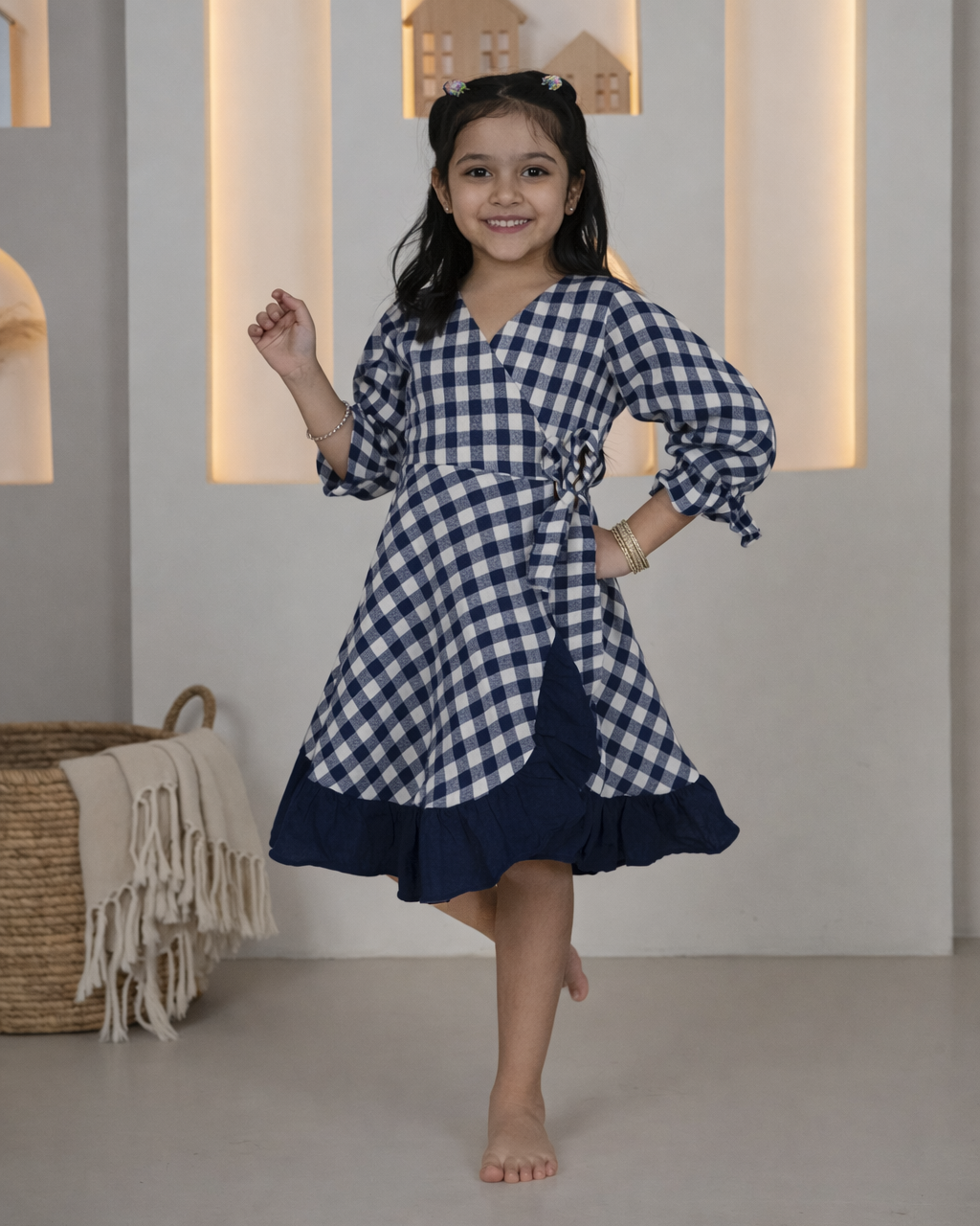 Blueberry Checks Wrap Dress