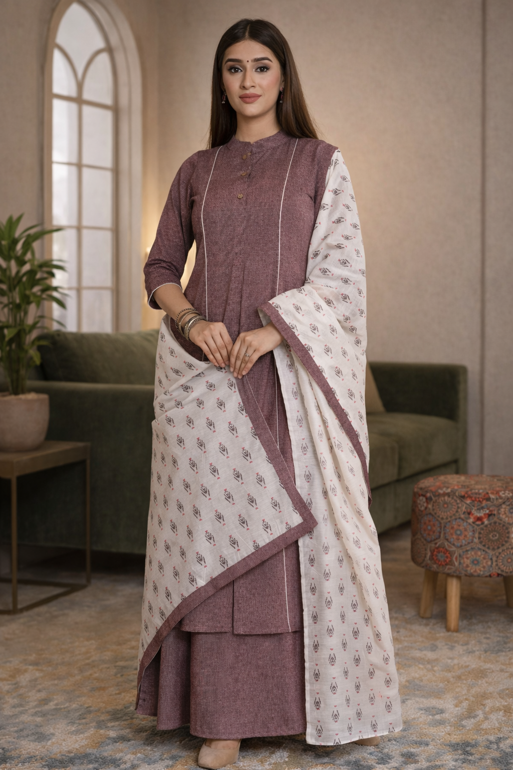 Earthy Violet Classic Handloom Kurta set (optional block printed dupatta)