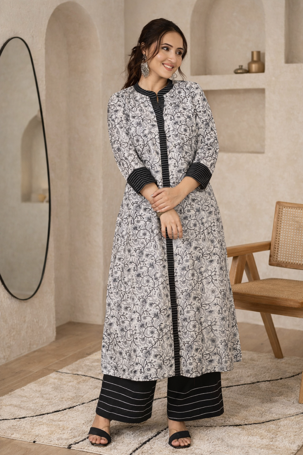 Ebony Floral A-Line Kurti