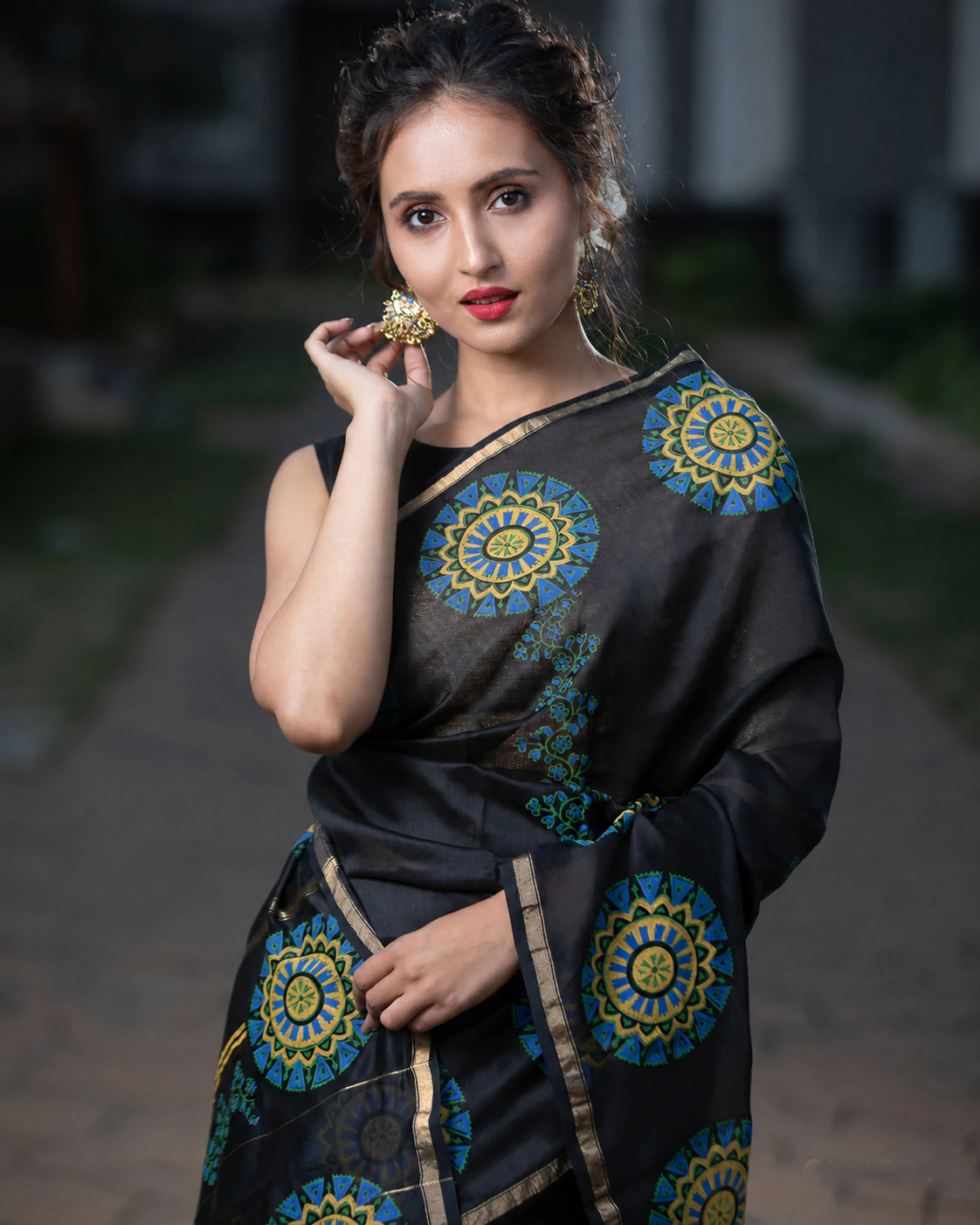 Exquisite Ebony-Chanderi Block Print Saree