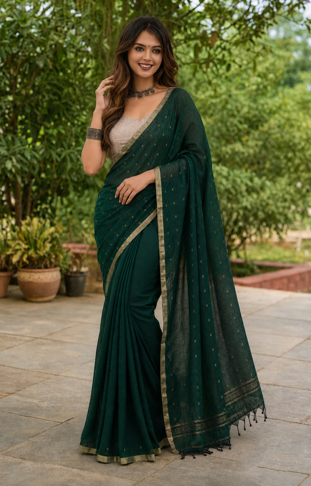 Forest Light-Mercerised Cotton Sequence Handwoven Saree