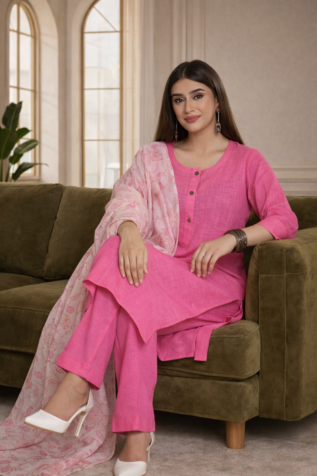 Fuchsia Delight Kurta Set (Dupatta Optional)