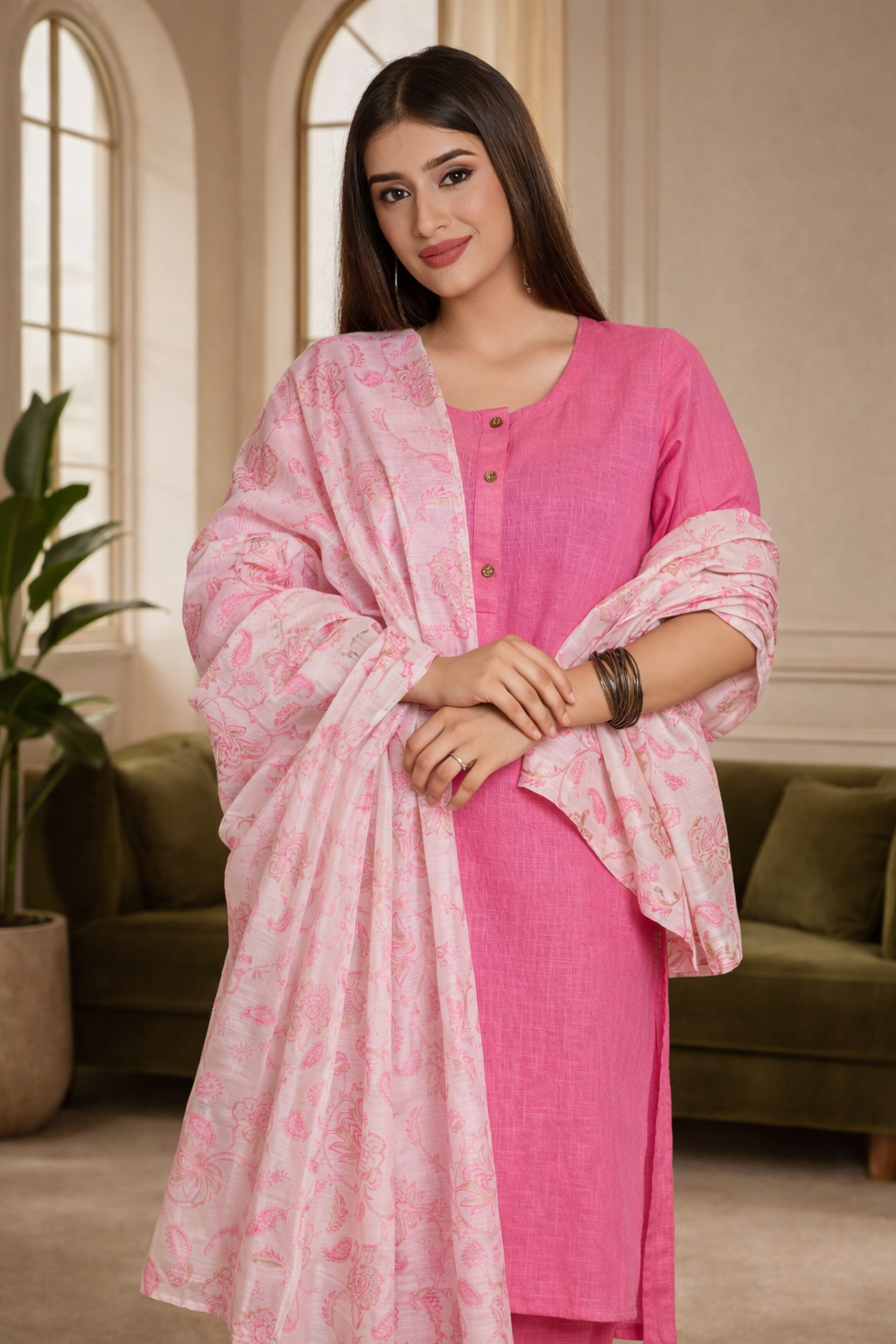 Fuchsia Delight Kurta Set (Dupatta Optional)