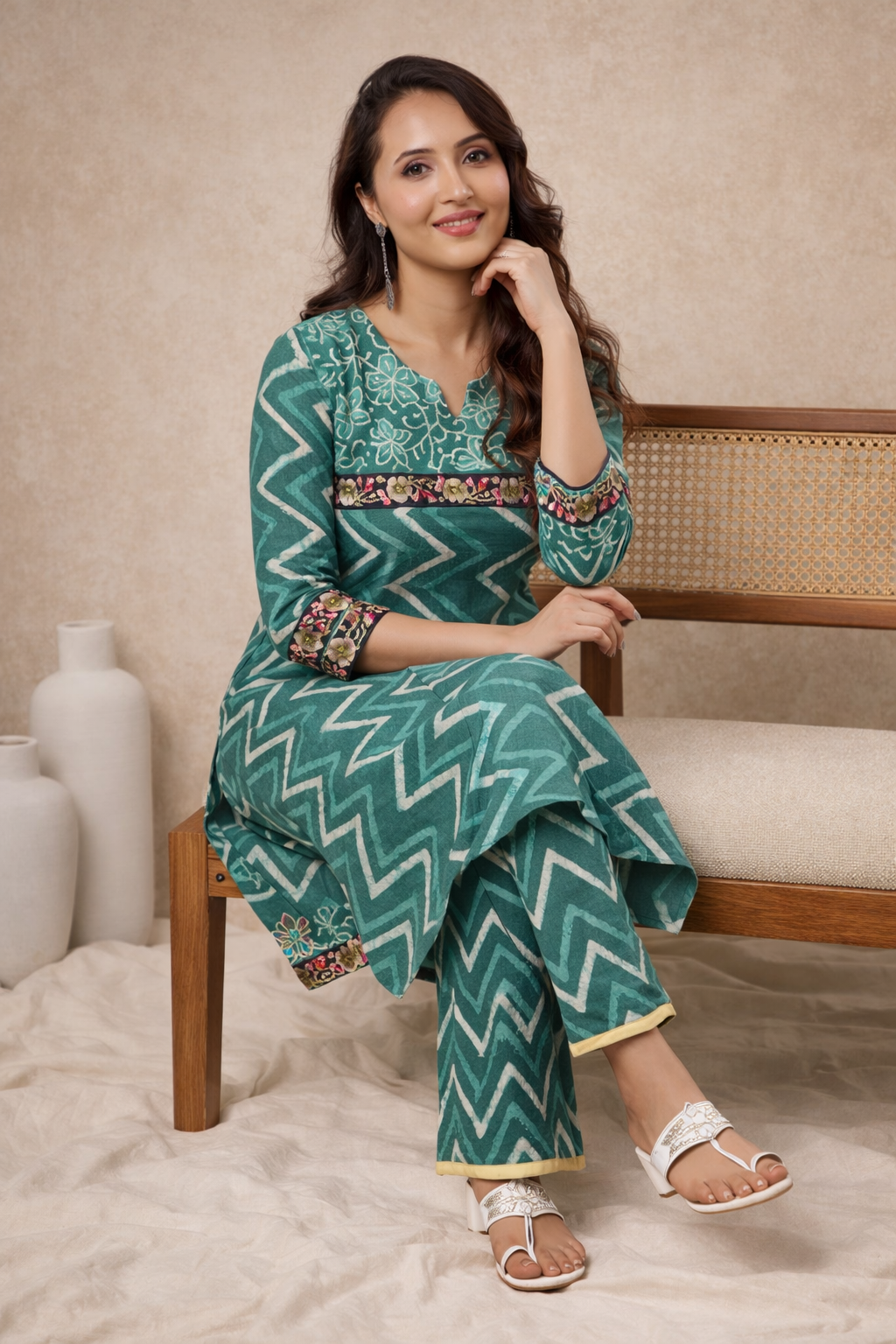 Jade Bagru Green Kurti Set