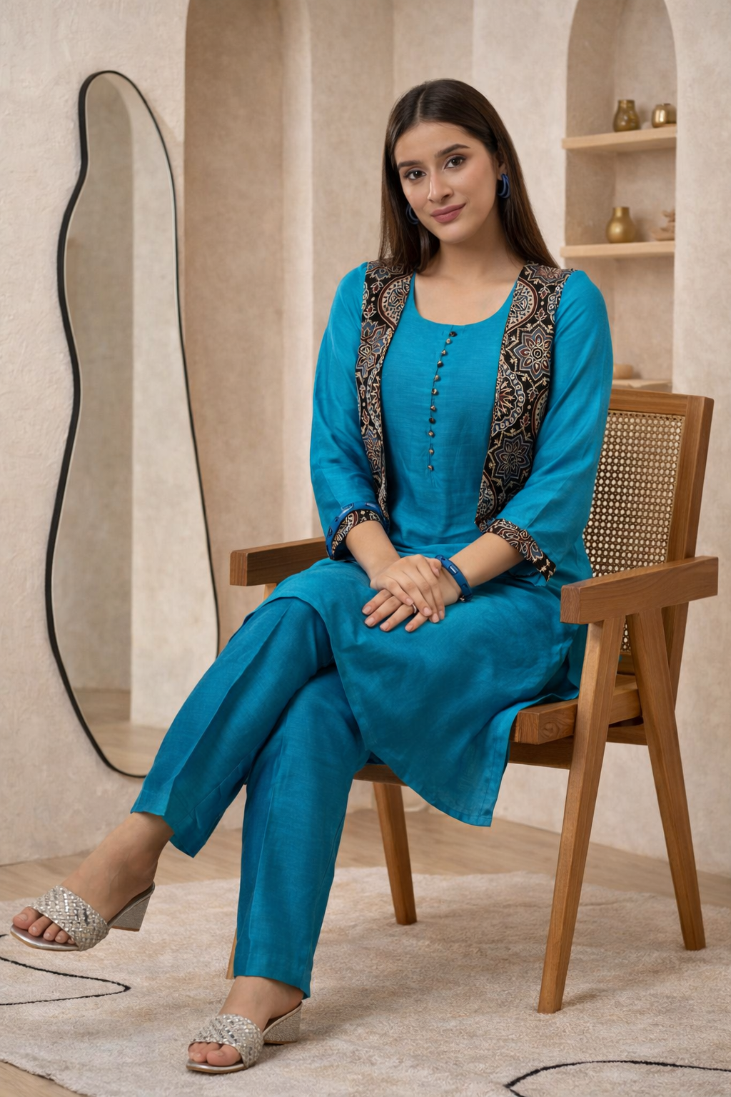 Lagoon Luxe Silk Kurta Set with Half Jacket