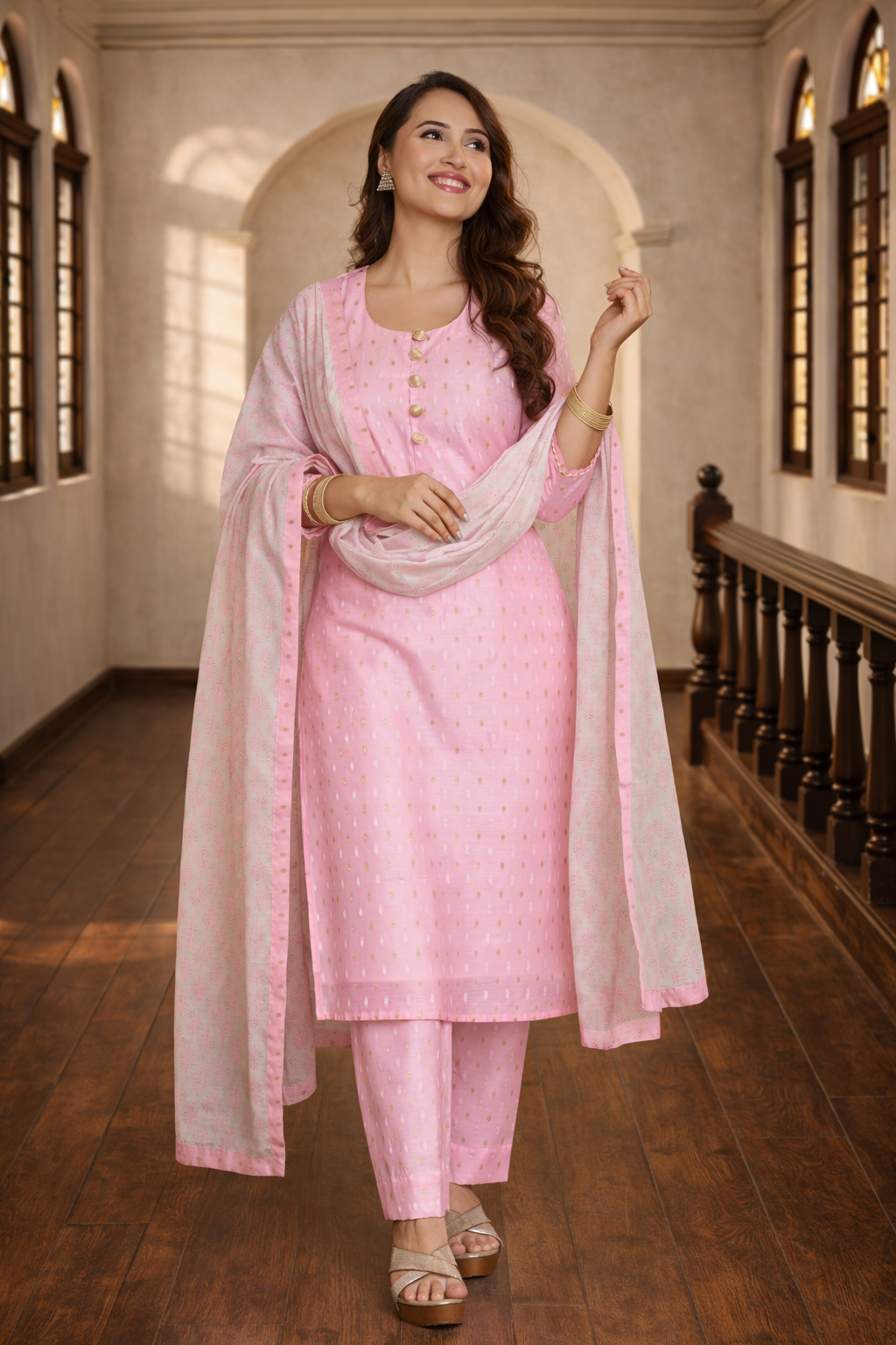 Pink Dewdrop Chanderi Kurta Set
