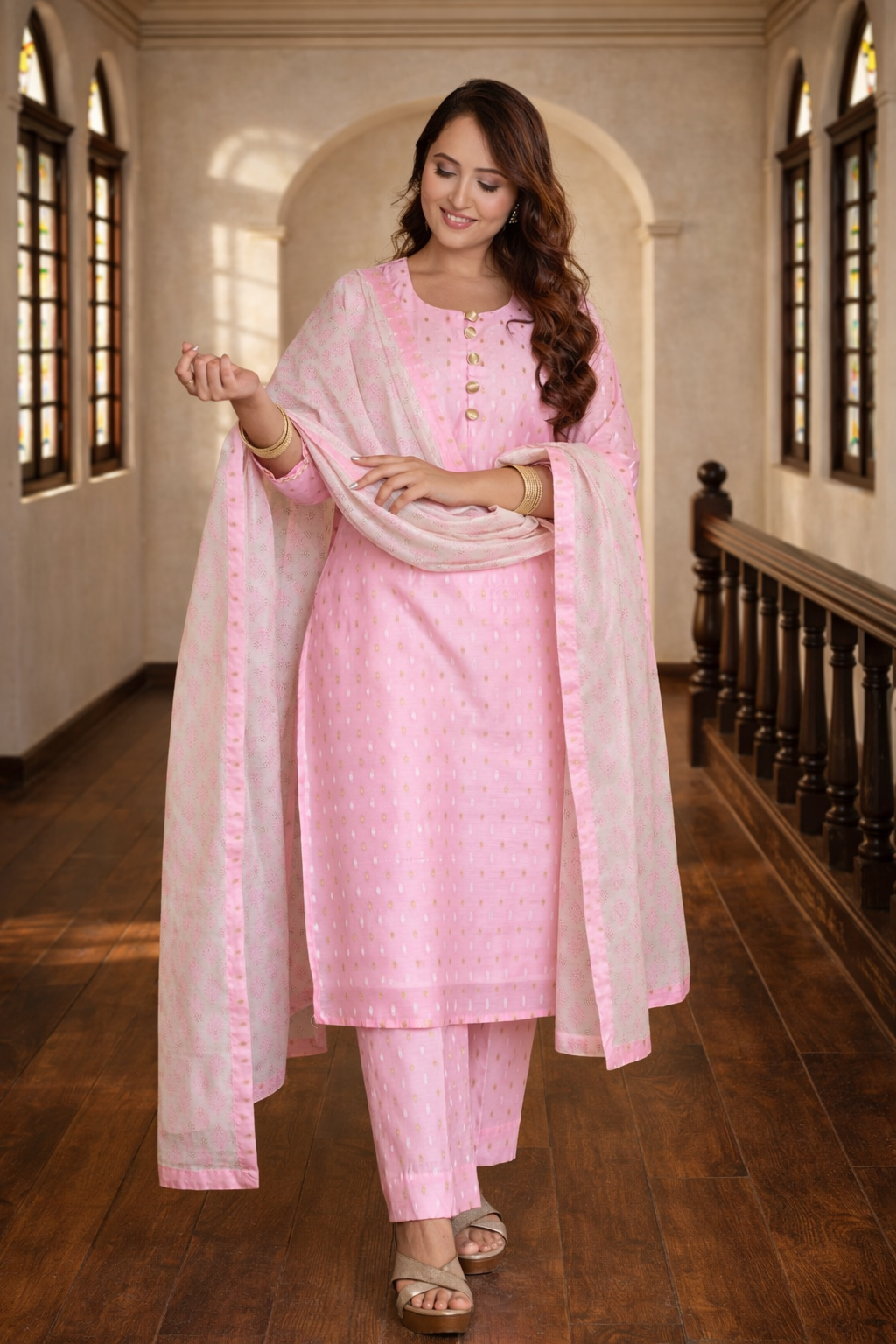 Pink Dewdrop Chanderi Kurta Set