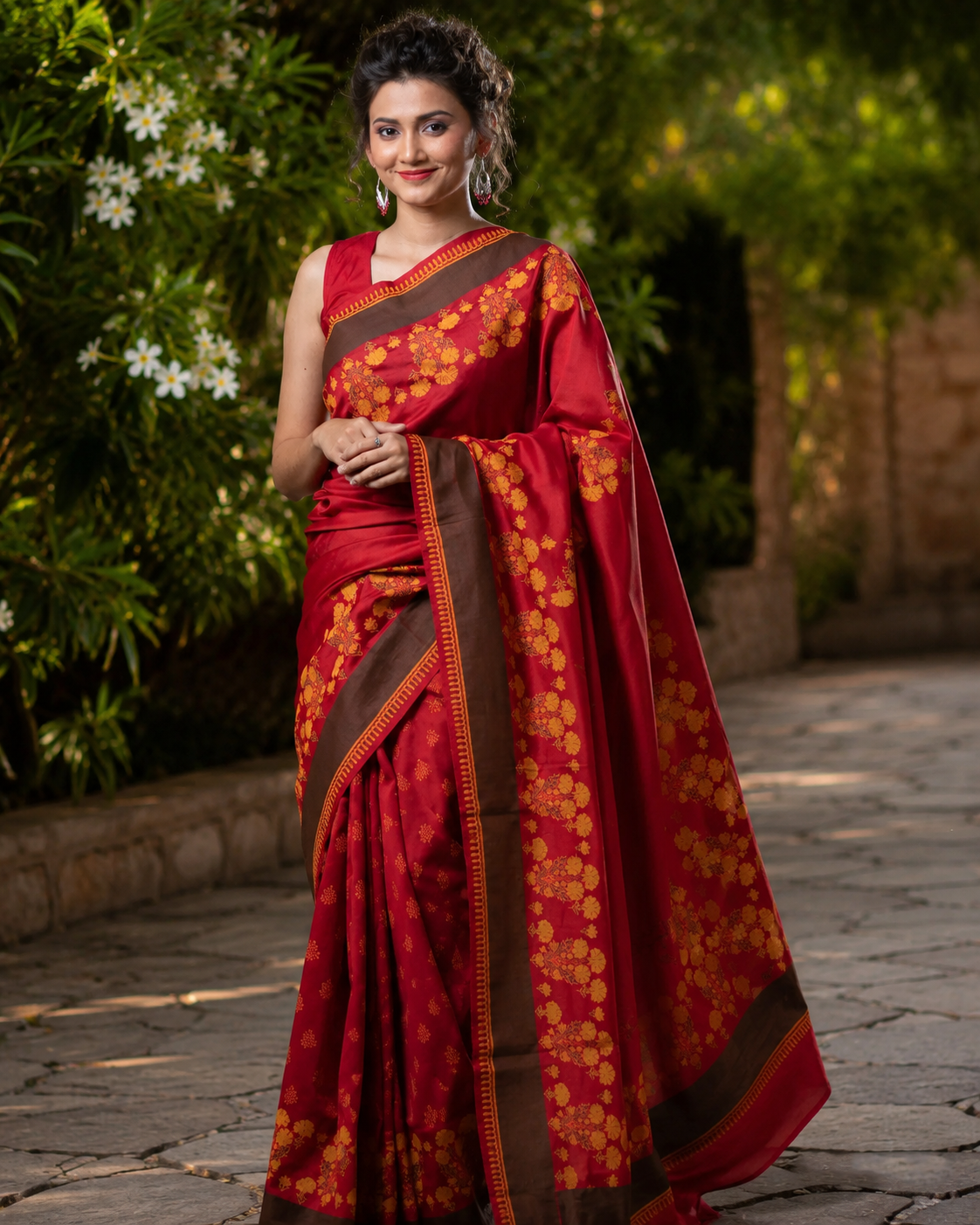 Sacred Embrace-Chanderi Block Print Saree