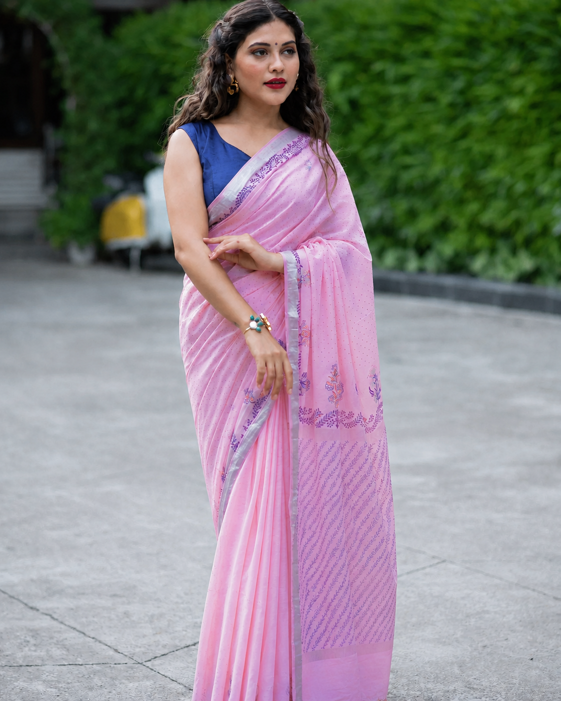 Scented Rose Glow- Handwoven Hand Block Print Saree