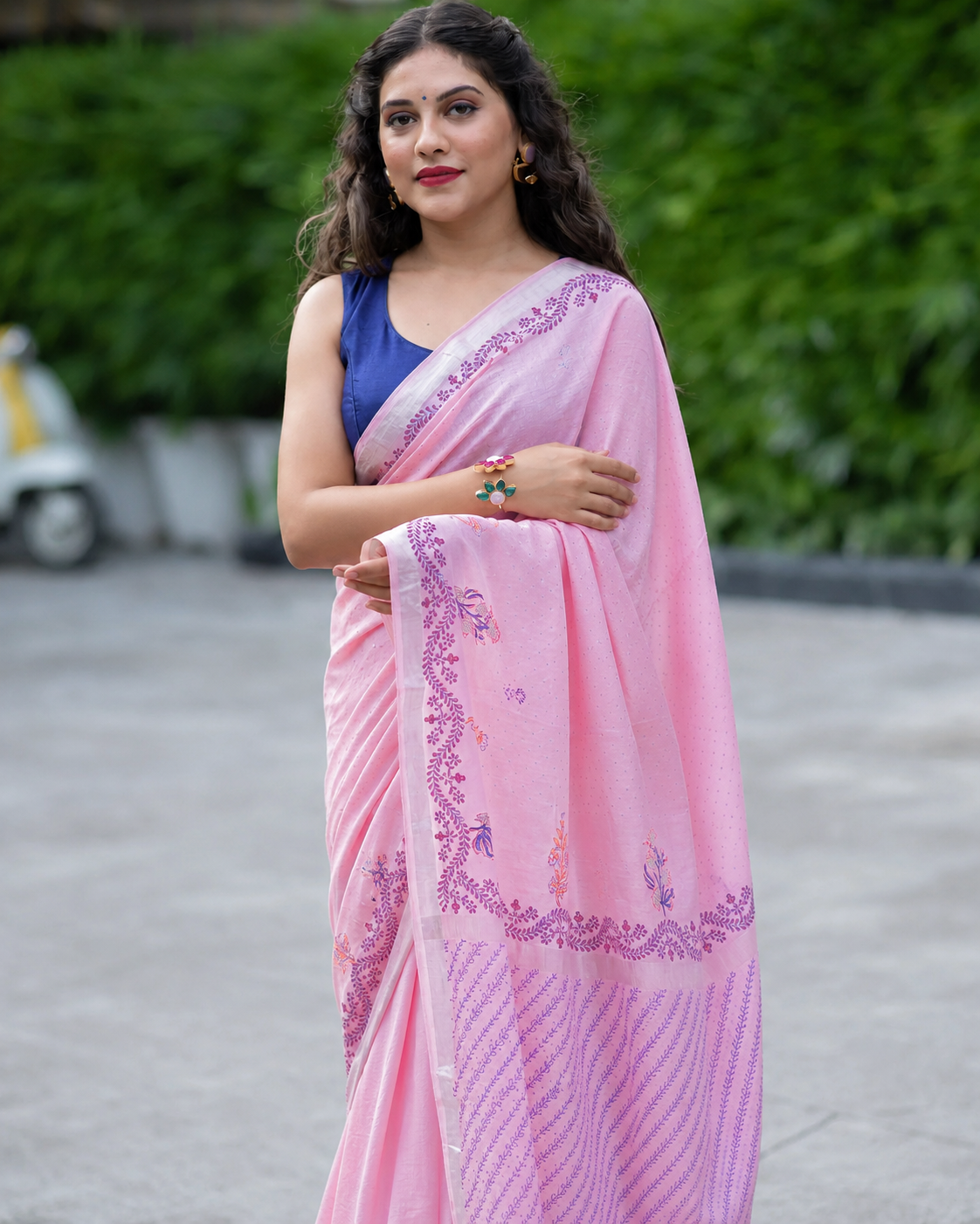 Scented Rose Glow- Handwoven Hand Block Print Saree