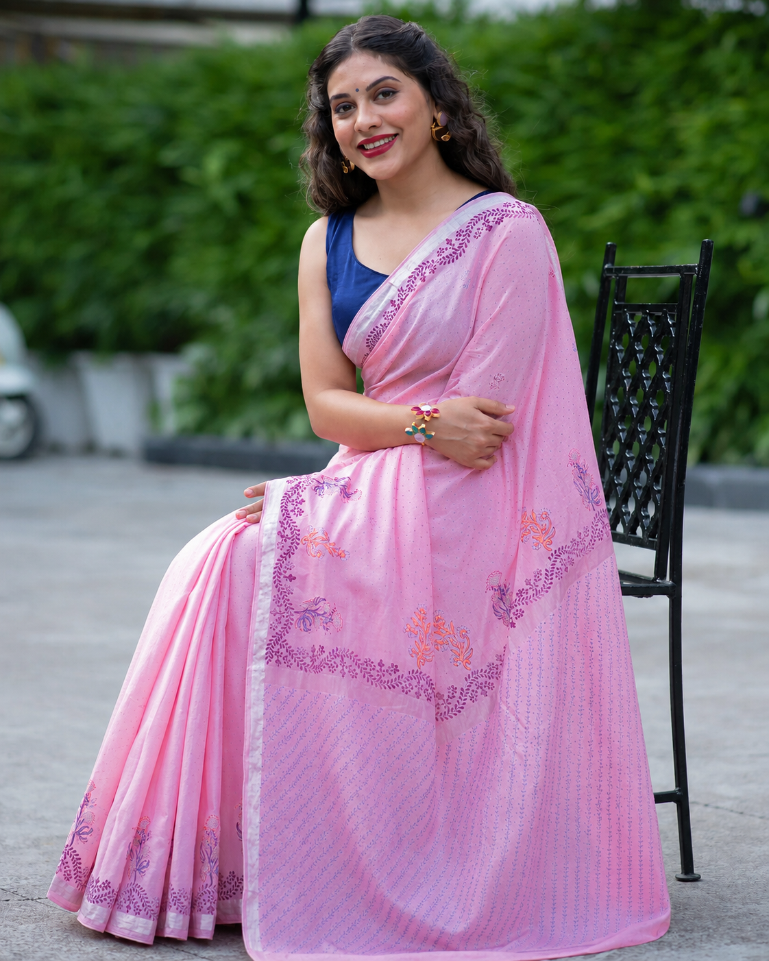 Scented Rose Glow- Handwoven Hand Block Print Saree