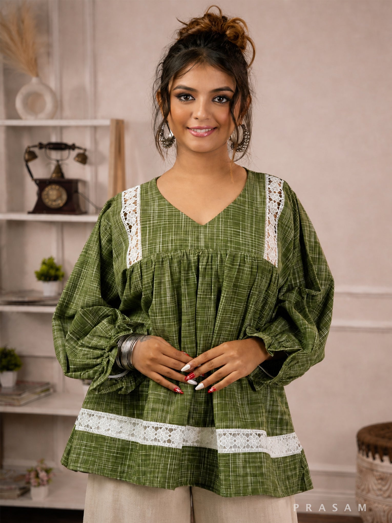 Sheen Green Threads Peplum Tunic