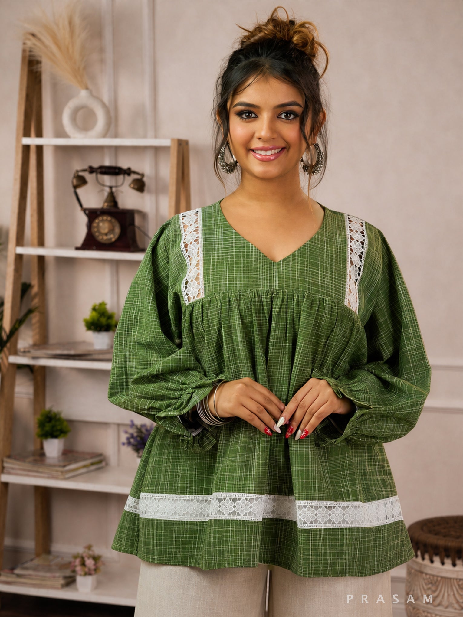 Sheen Green Threads Peplum Tunic