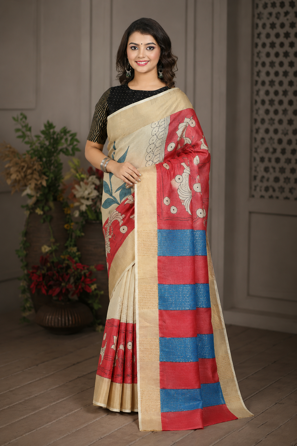 Solitude Kalamkari Tussar Silk Saree