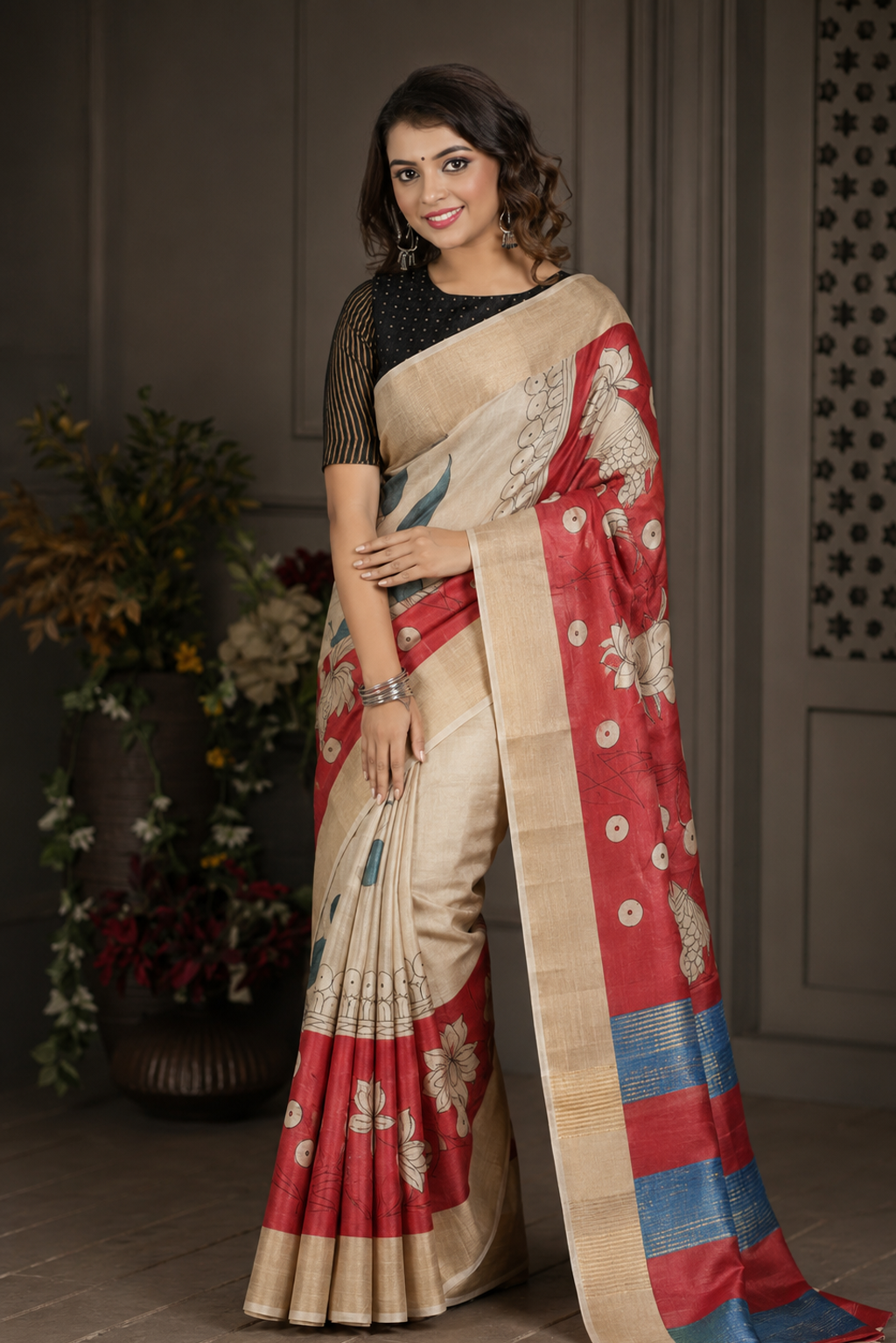 Solitude Kalamkari Tussar Silk Saree