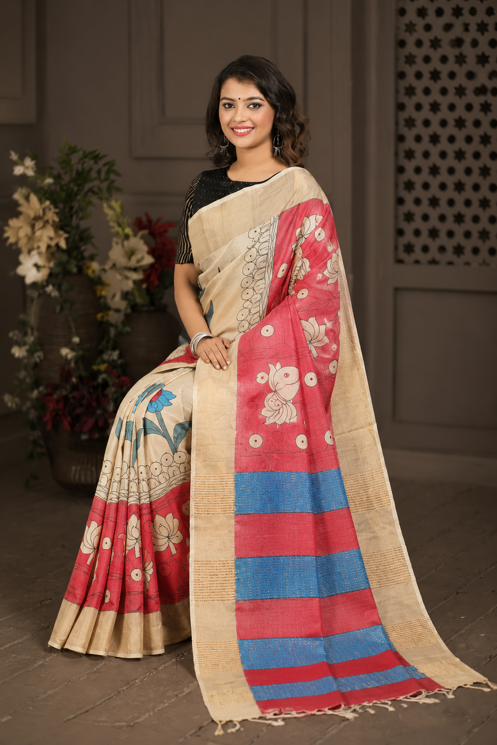 Solitude Kalamkari Tussar Silk Saree