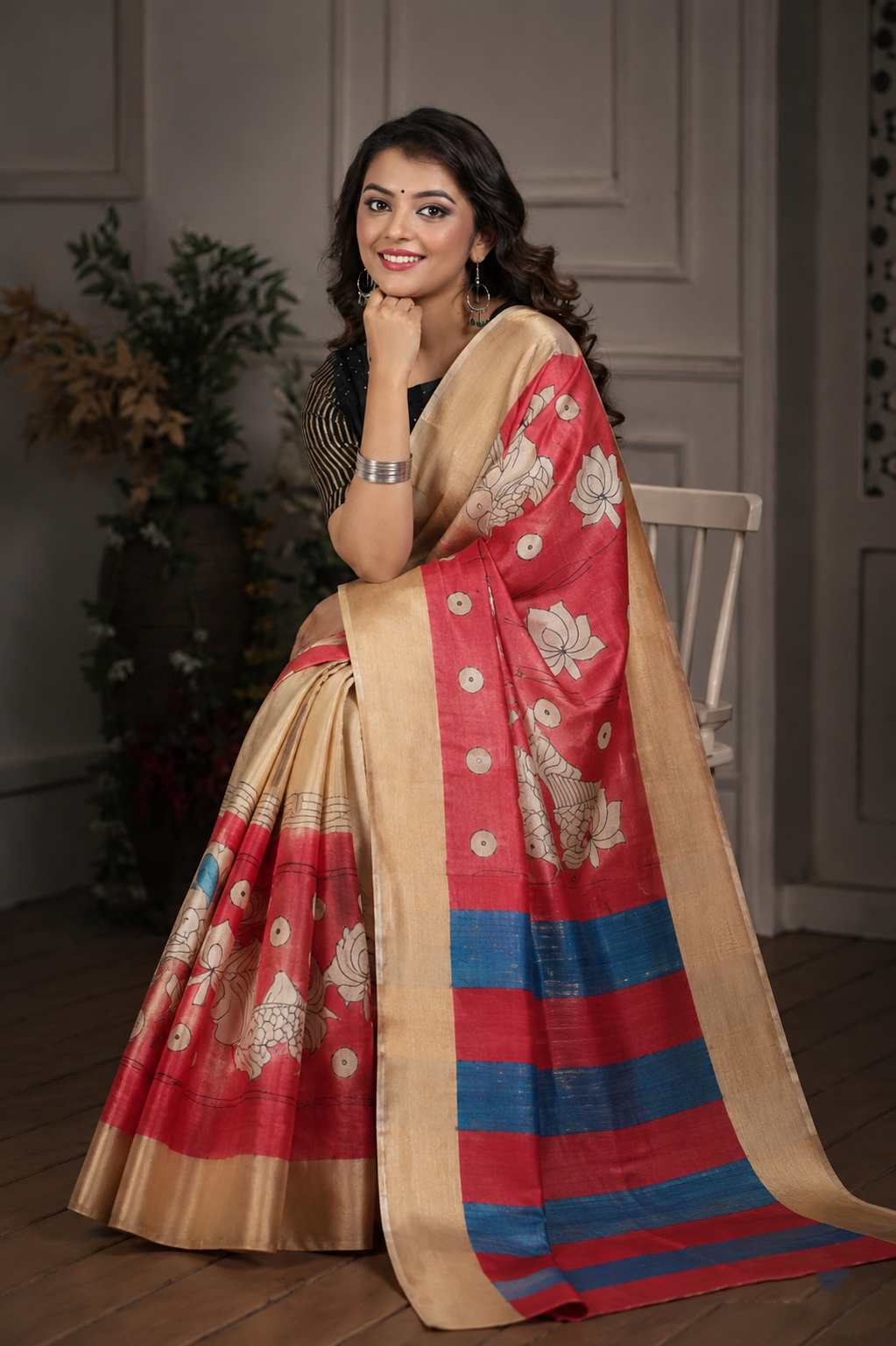 Solitude Kalamkari Tussar Silk Saree