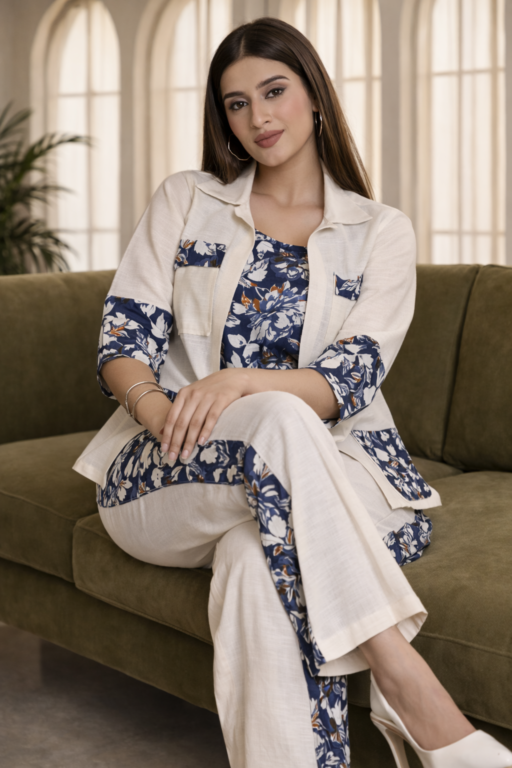 Vintage Vibes Handloom Cotton Pants, Top and Jacket Set