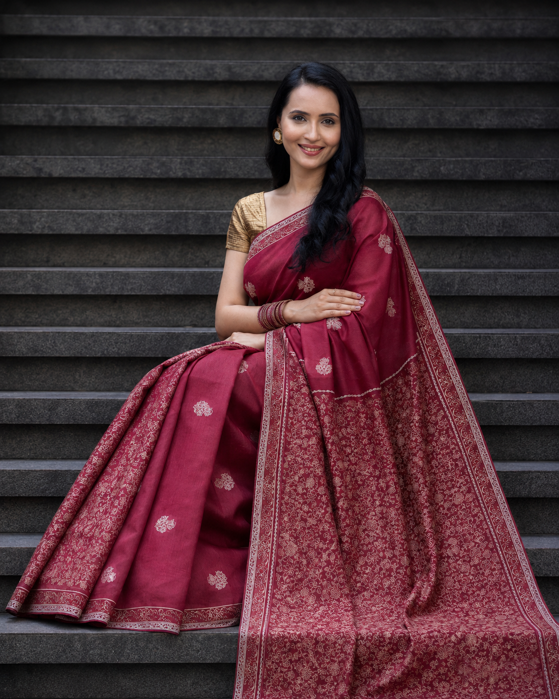 Native Transcript-Chanderi Block Print Saree
