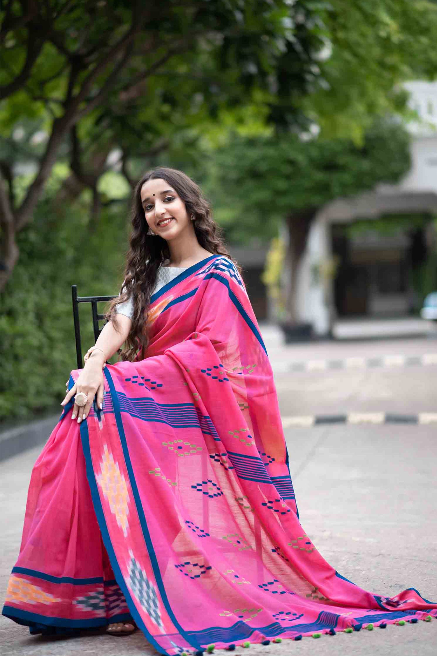 Painting Pink Cotton Ikat Handwoven Saree Prasamcrafts Handcrafted Festive Workwear Dailywear