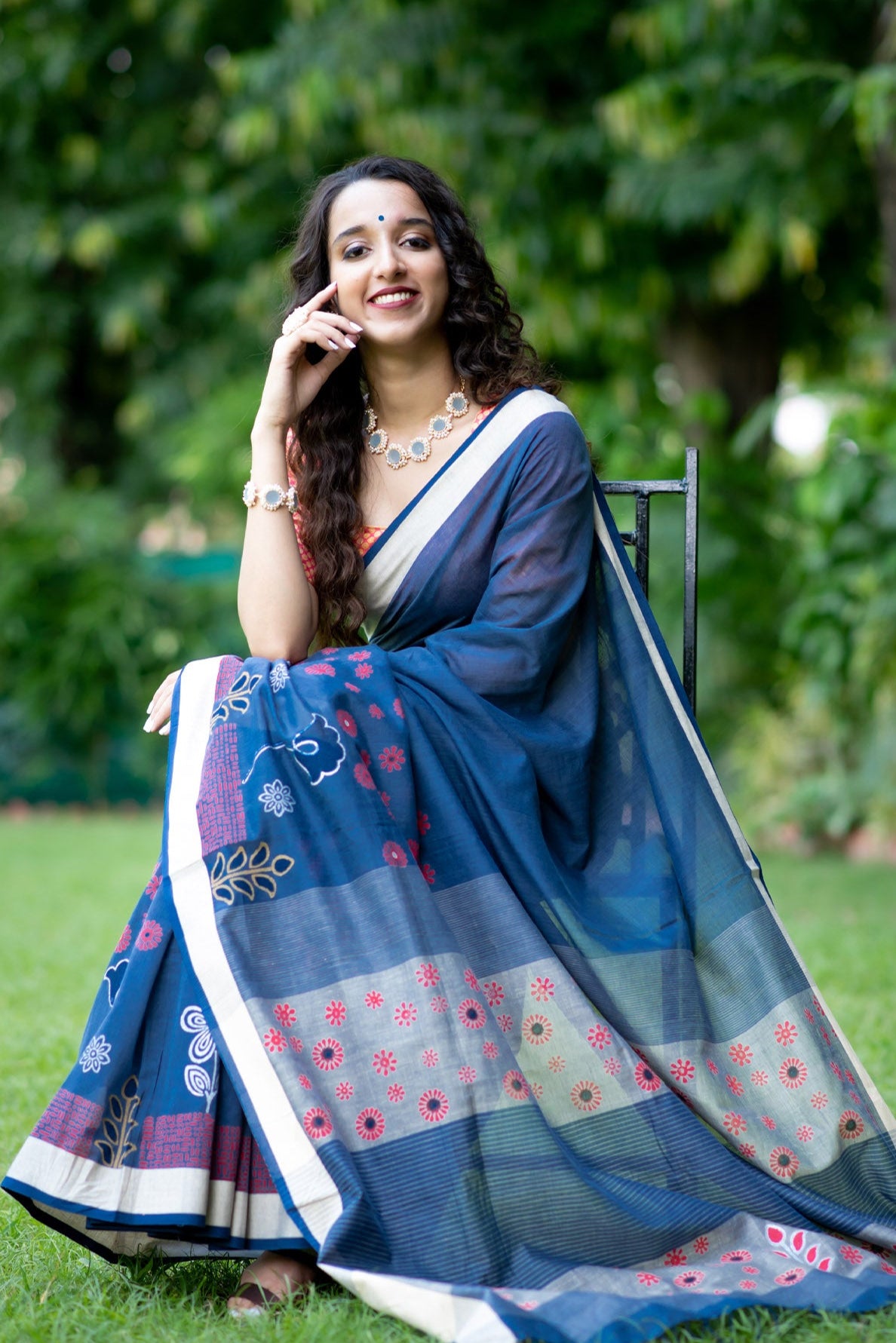 Wind Slide Cotton Hand Block Print Sarees PRasamCrafts