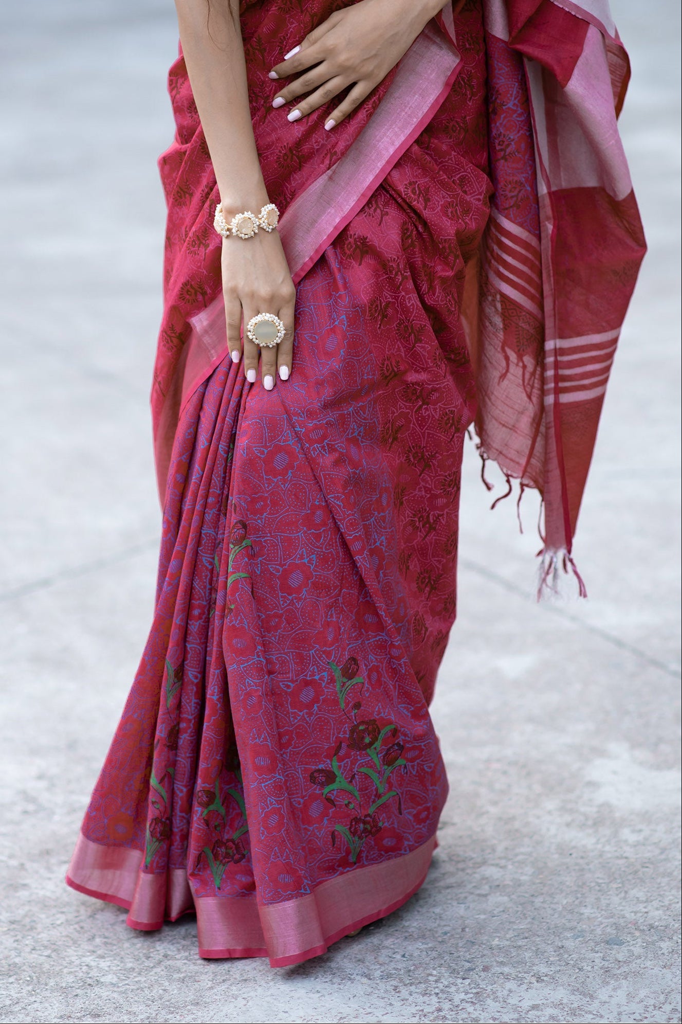 Melodic Maroon Cotton handblock print Saree Prasamcrafts Handcrafted Festive Workwear Dailywear