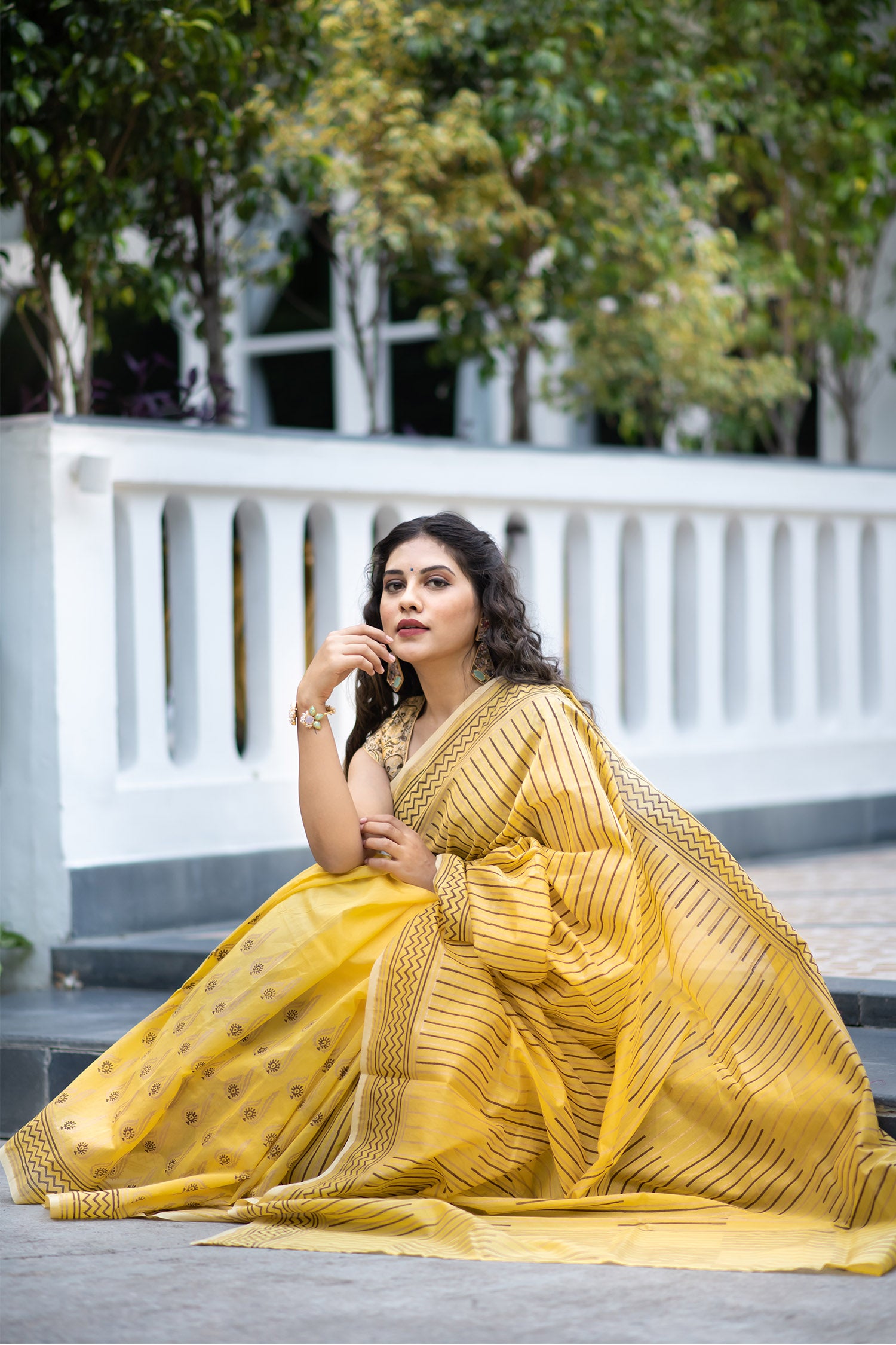 Autumn Glow Chanderi Handblock print Saree Prasamcrafts Handcrafted Festive Workwear Dailywear