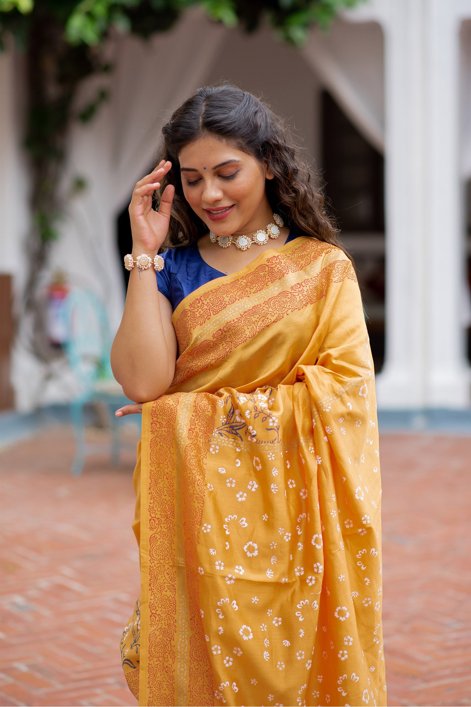 Amber Florals Chanderi Handblock print Saree Prasamcrafts Handcrafted Festive Workwear Dailywear