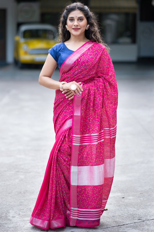 French Rose Cotton handblock print Saree Prasamcrafts Handcrafted Festive Workwear Dailywear