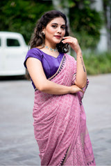 Lavender Landscape Cotton handblock print Saree Prasamcrafts Handcrafted Festive Workwear Dailywear