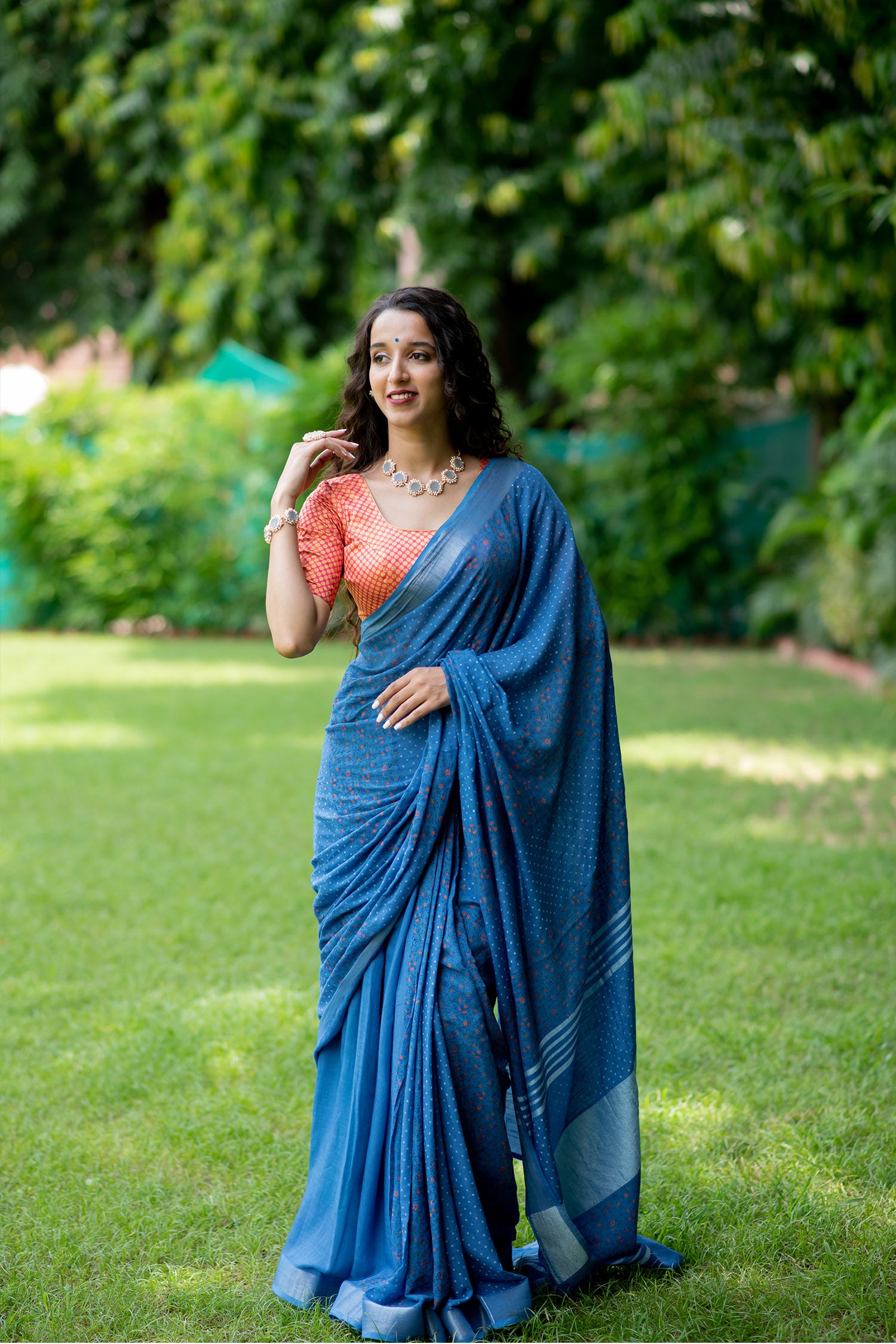 Petite Lilies Cotton handblock print Saree Prasamcrafts Handcrafted Festive Workwear Dailywear