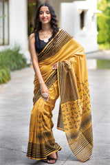Free Spirited Soul Chanderi Handblock Print Saree Prasamcrafts Handcrafted Festive Workwear Dailywear