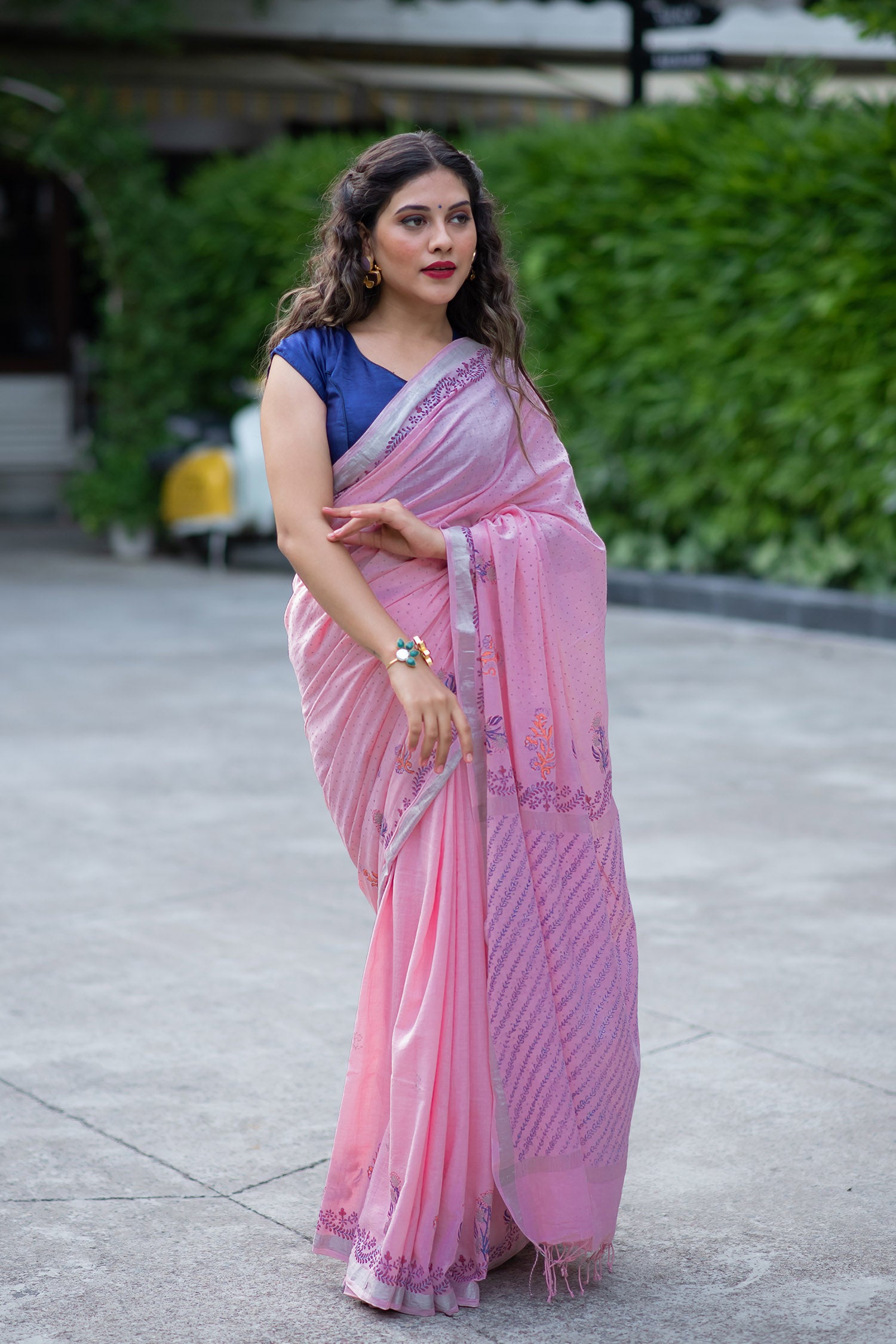 Scented Rose Glow- Handwoven Hand Block Print Saree Prasam Crafts