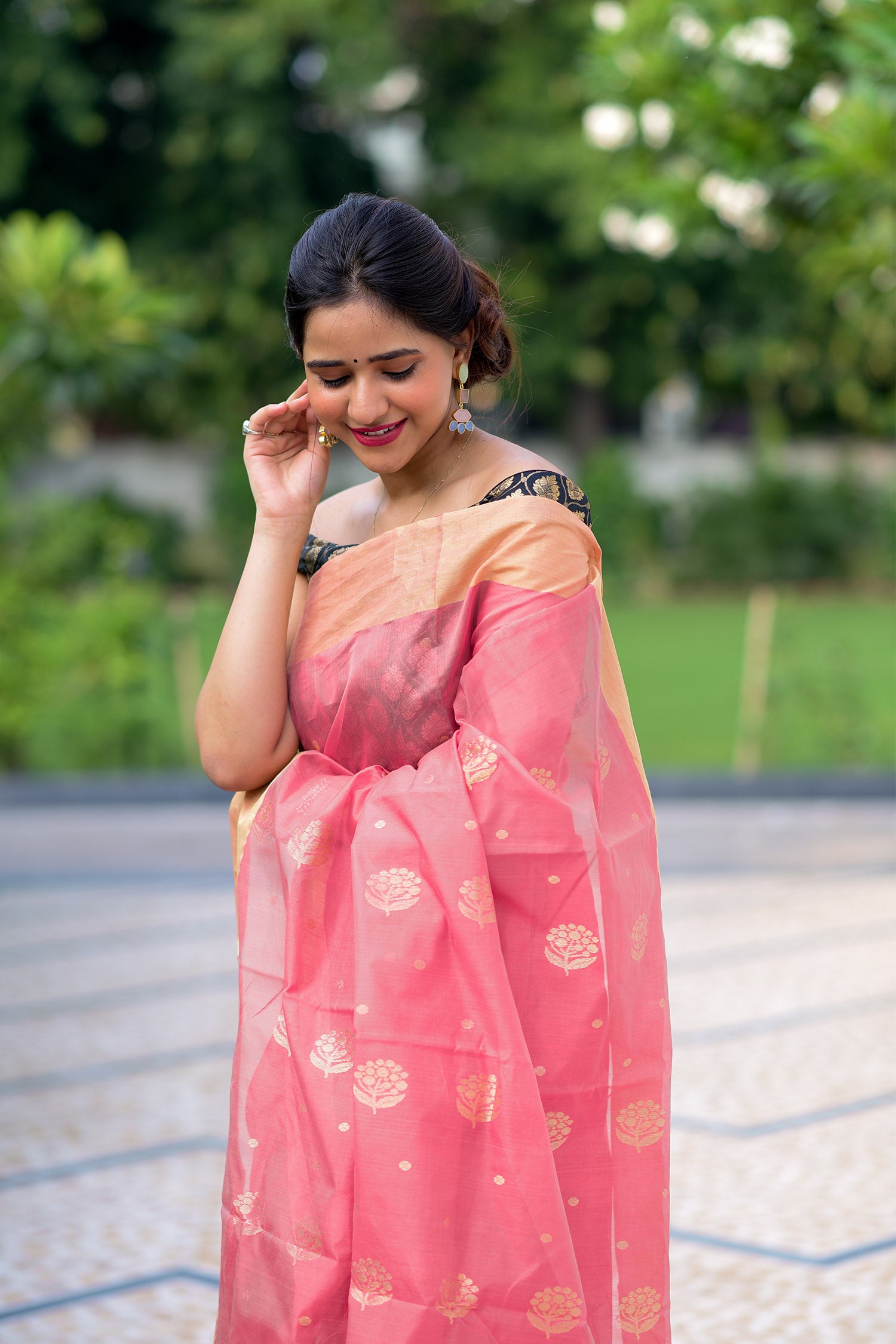 Coral Cast Chanderi Handwoven Saree Prasamcrafts Handcrafted Festive Workwear Dailywear