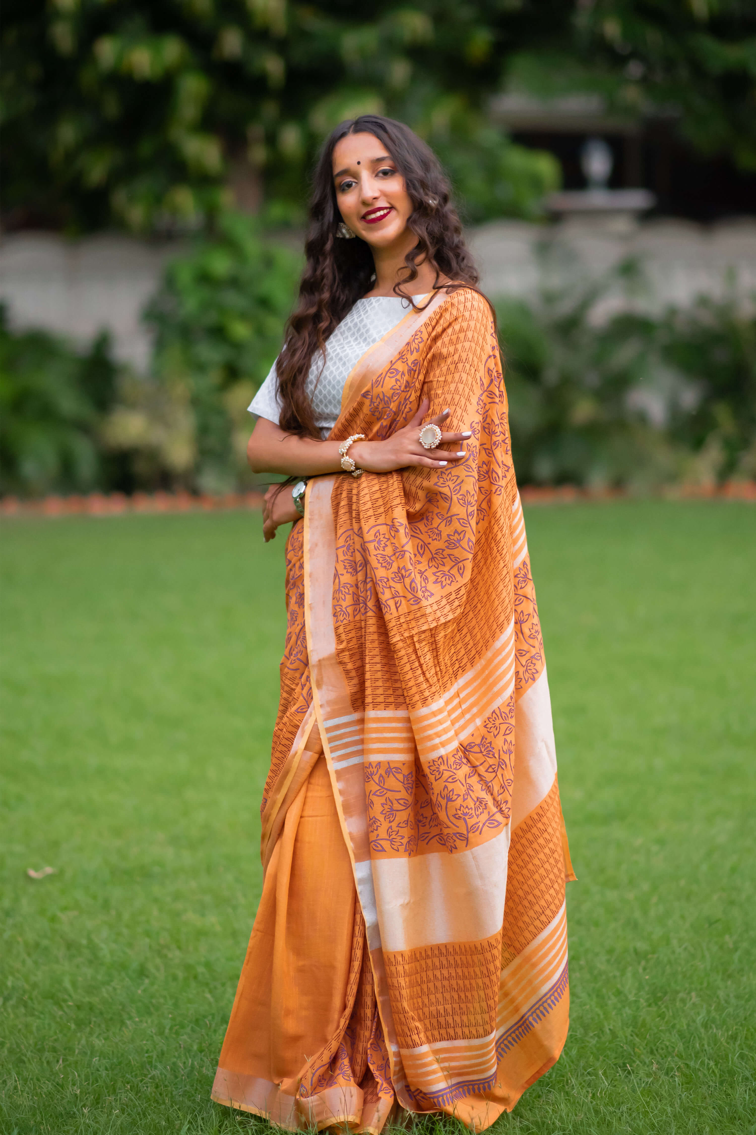 Salmon Strike Cotton handblock print Saree Prasamcrafts Handcrafted Festive Workwear Dailywear