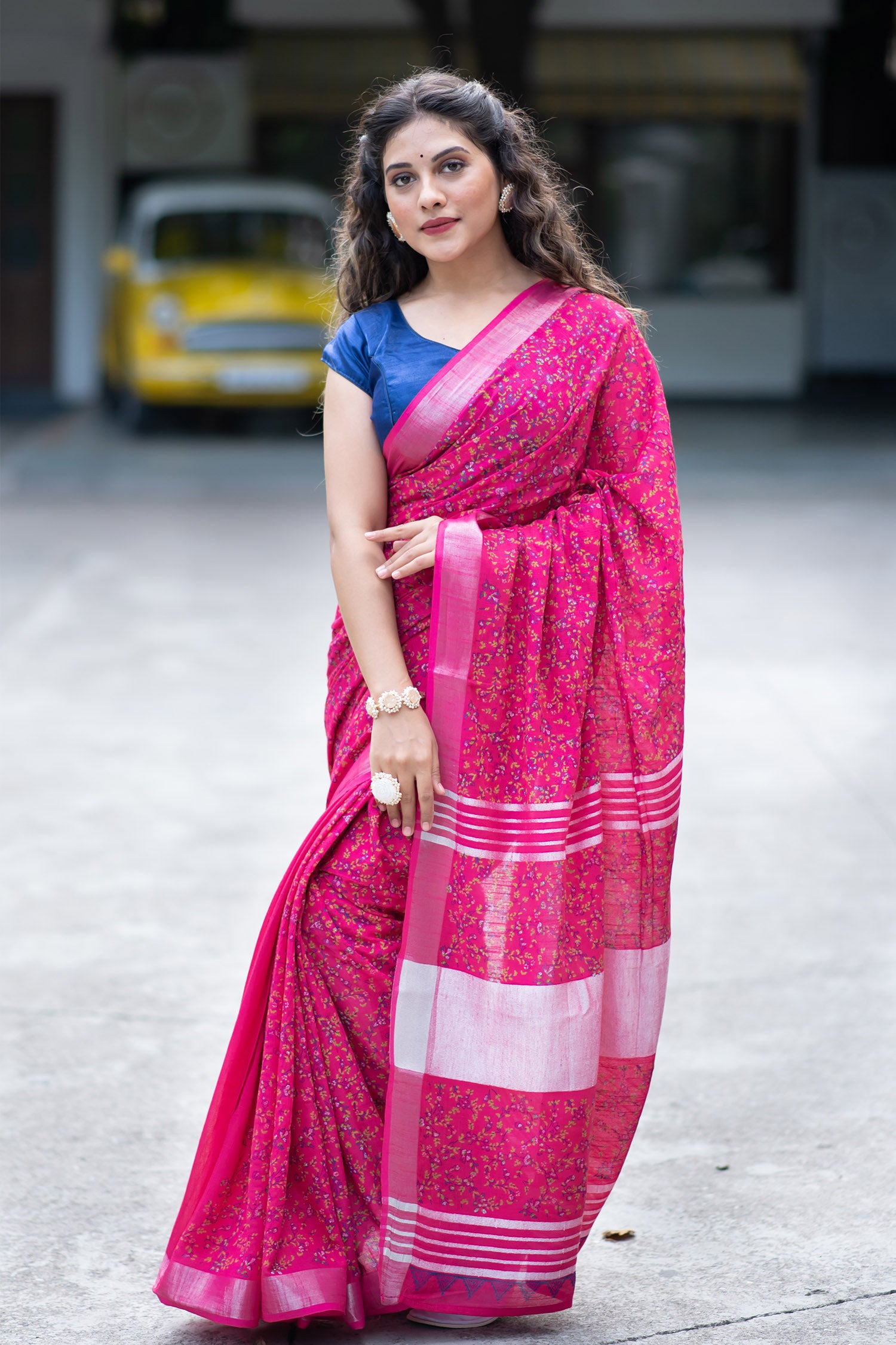 French Rose Cotton handblock print Saree Prasamcrafts Handcrafted Festive Workwear Dailywear