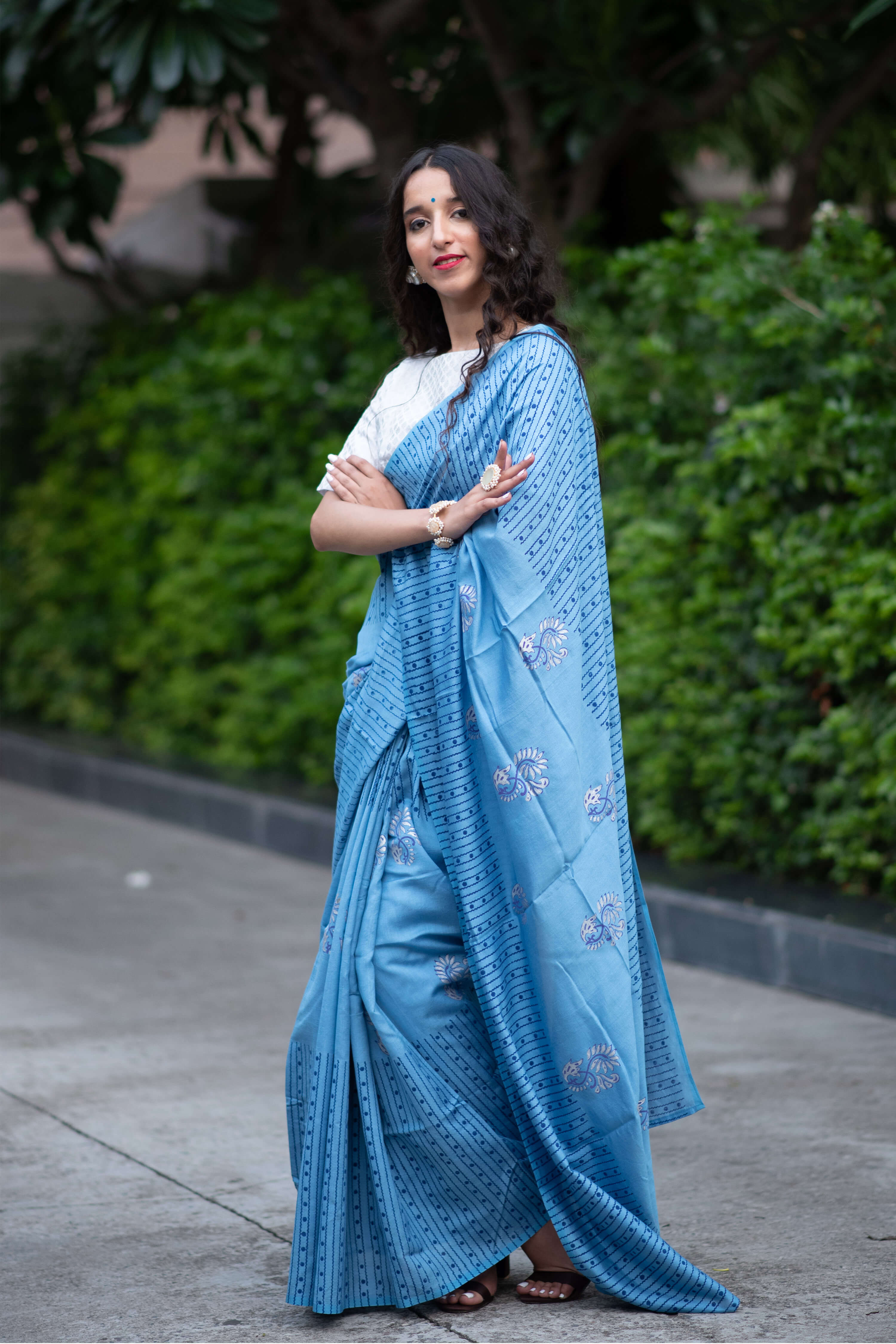 Stacked Drape Silk Modal handblock print Saree Prasamcrafts Handcrafted Festivewear