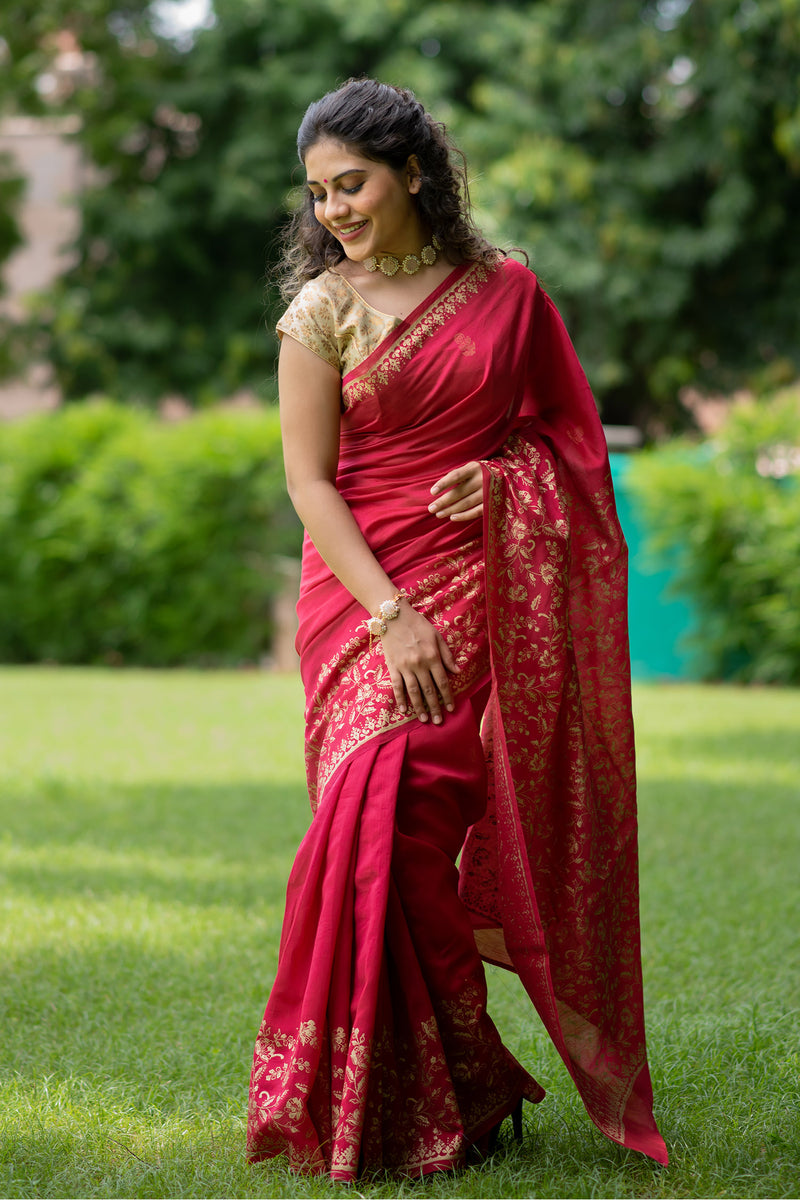 Vibrant Glitter Chanderi Handblock Print Saree Prasamcrafts Handcrafted Festive Workwear Dailywear