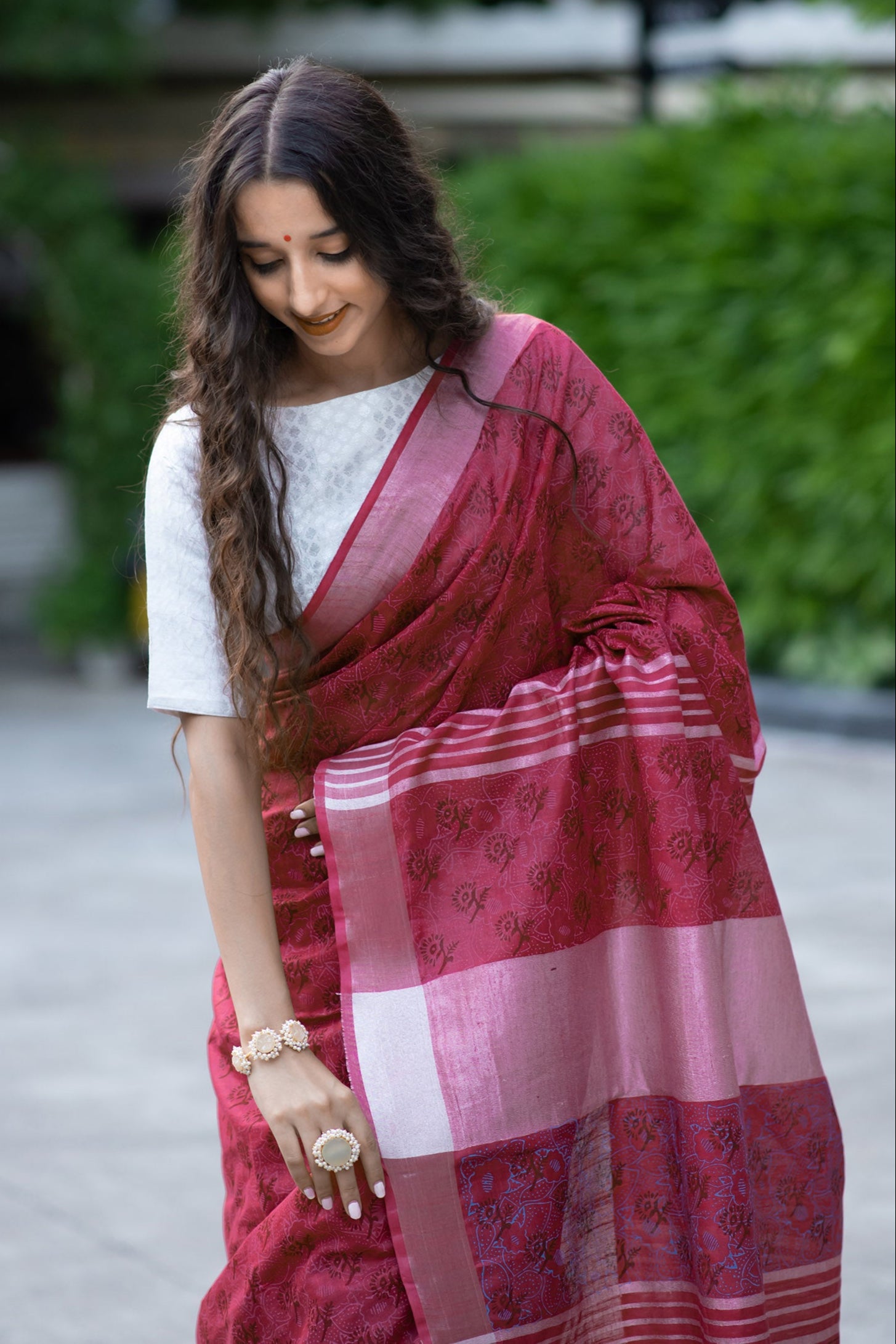 Melodic Maroon Cotton handblock print Saree Prasamcrafts Handcrafted Festive Workwear Dailywear