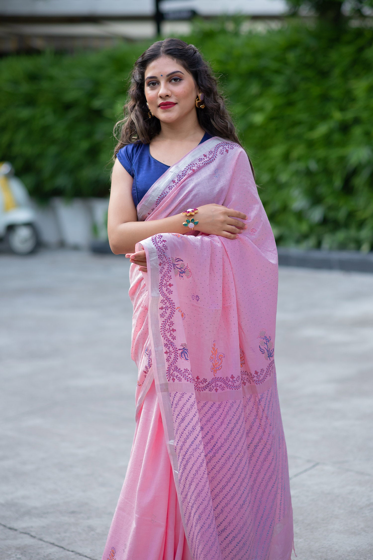 Scented Rose Glow- Handwoven Hand Block Print Saree Prasam Crafts