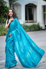 Patterned Sky Cotton handblock print Saree Prasamcrafts Handcrafted Festive Workwear Dailywear
