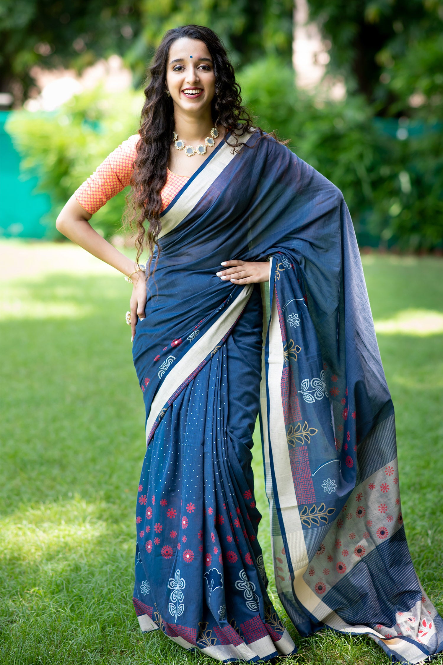 Wind Slide Cotton Hand Block Print Sarees PRasamCrafts