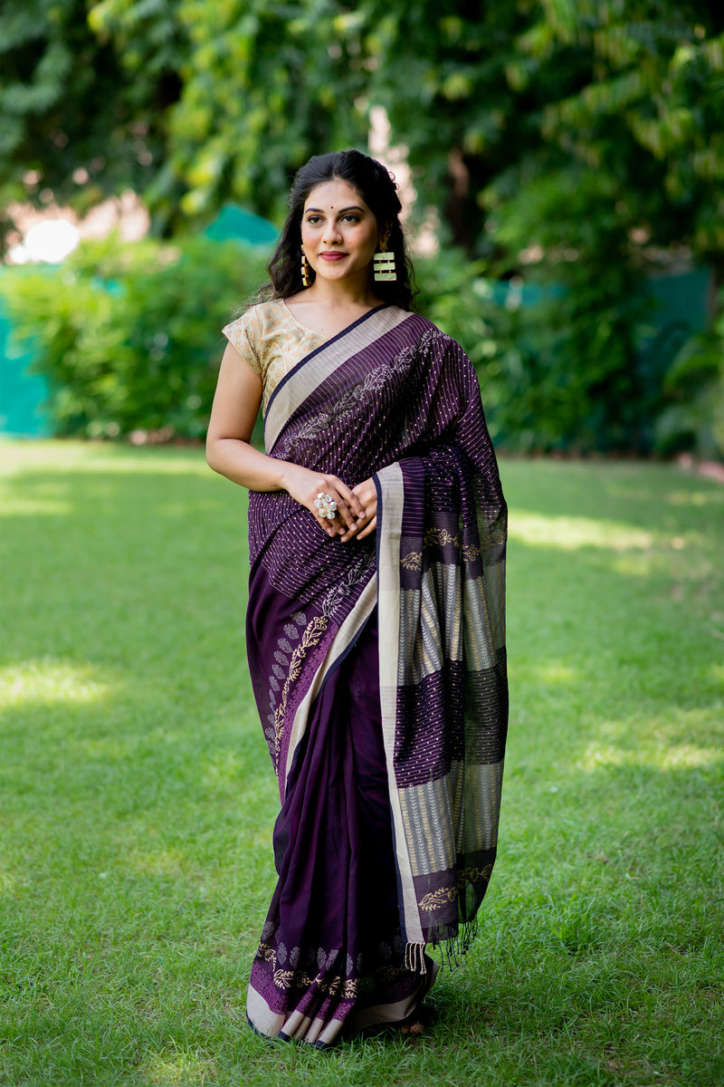 Opulent Stare Cotton handblock print Saree Prasamcrafts Handcrafted Festive Workwear Dailywear