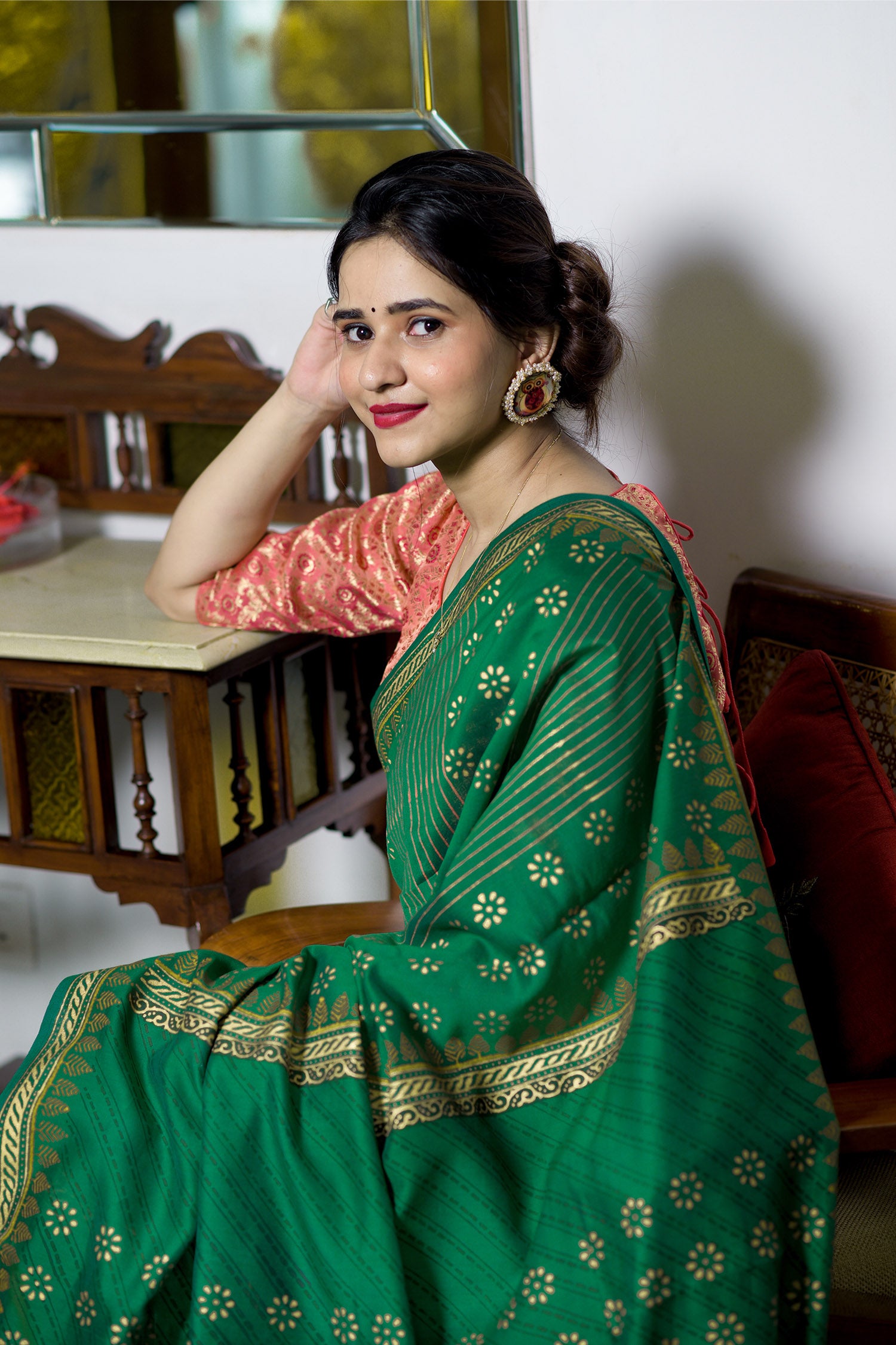 Botany Blossom Chanderi Handblock Print Saree Prasamcrafts Handcrafted Festive Workwear Dailywear