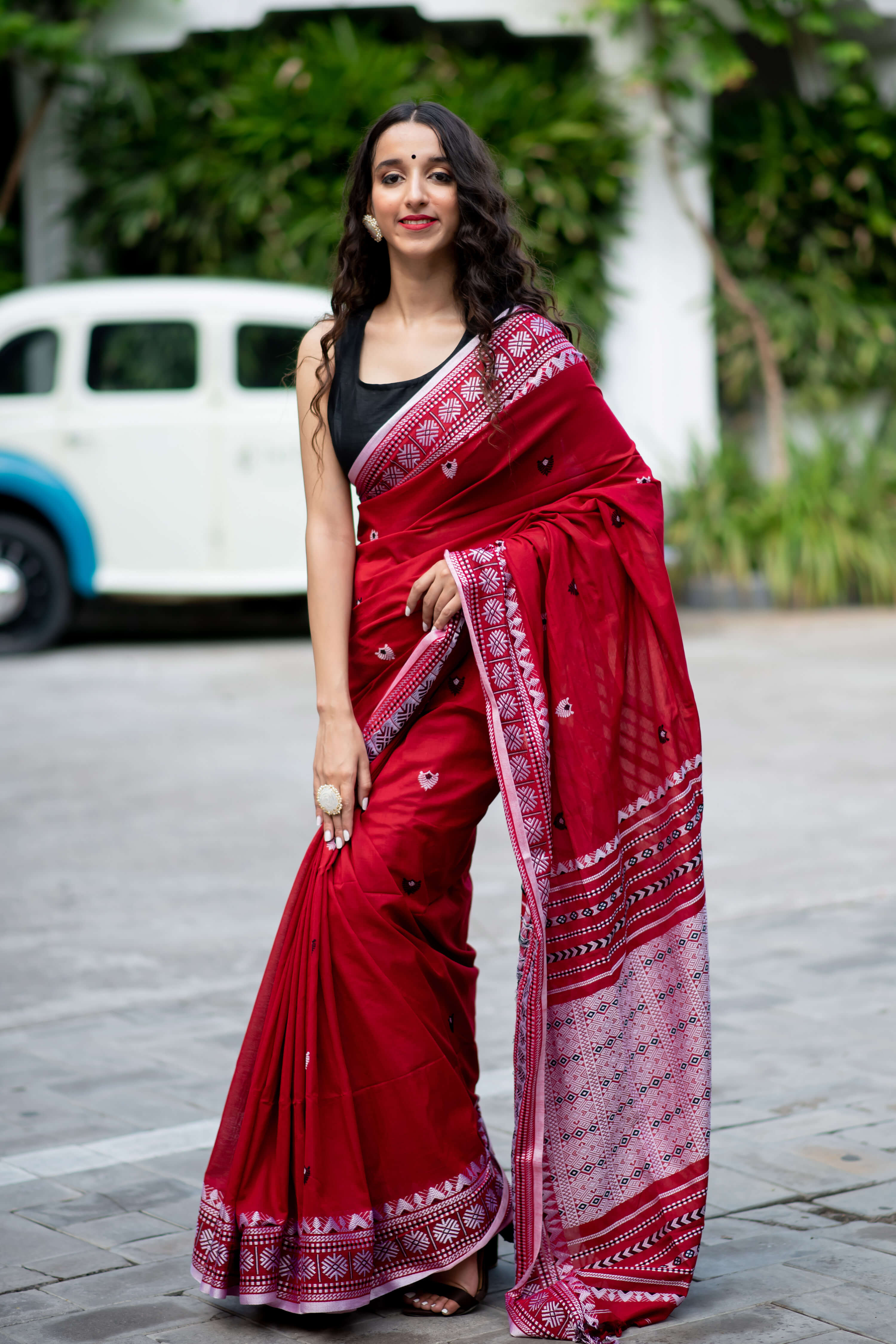   Vital Red Cotton Handwoven Saree Prasam Crafts