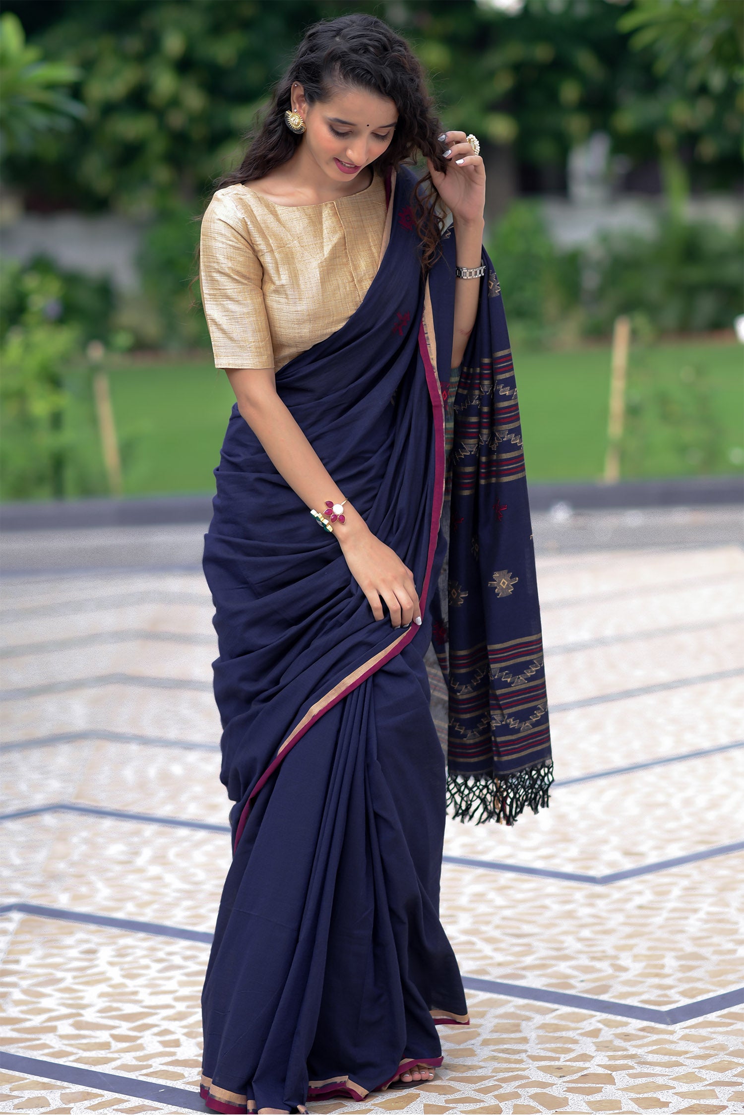 Majestic Brew - Cotton Jamdani Weave Saree PrasamCrafts