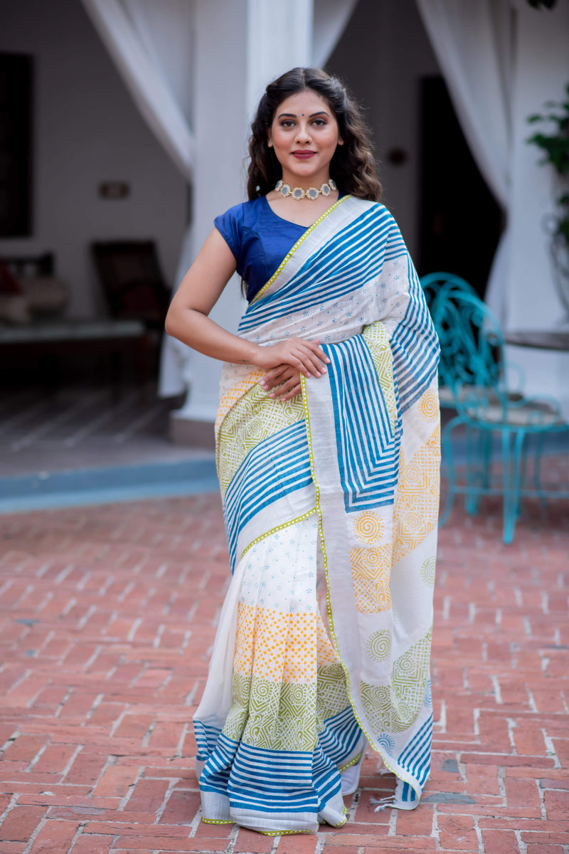 Color Club Cotton handblock print Saree Prasamcrafts Handcrafted Festive Workwear Dailywear