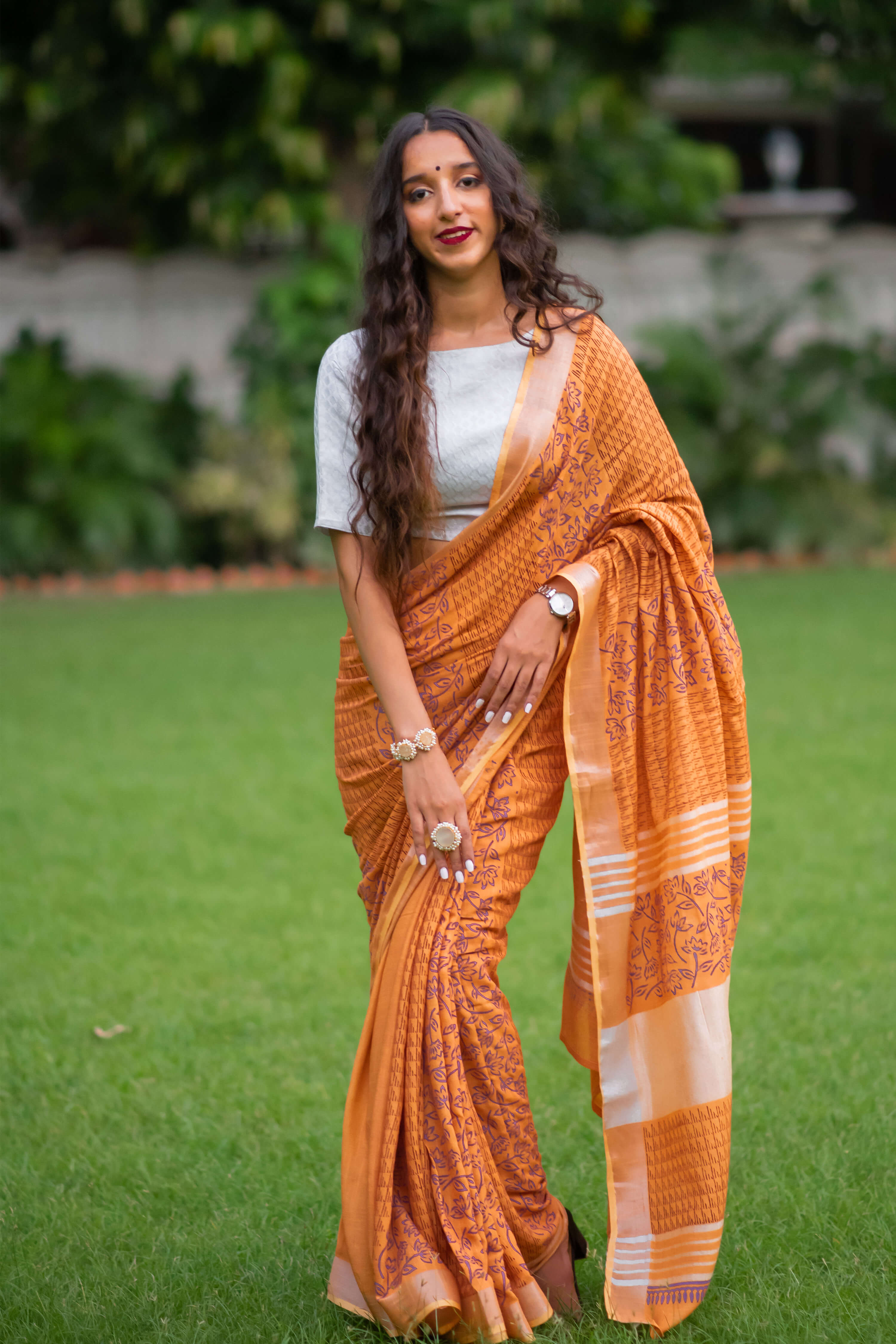 Salmon Strike Cotton handblock print Saree Prasamcrafts Handcrafted Festive Workwear Dailywear