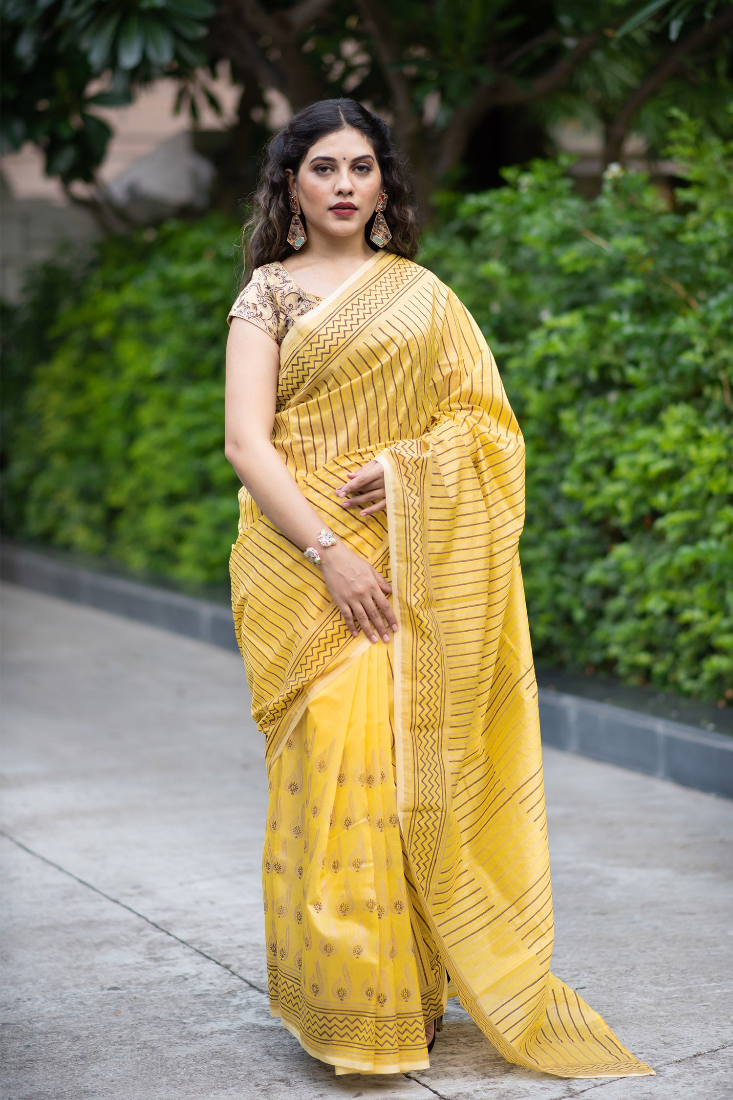 Autumn Glow Chanderi Handblock print Saree Prasamcrafts Handcrafted Festive Workwear Dailywear