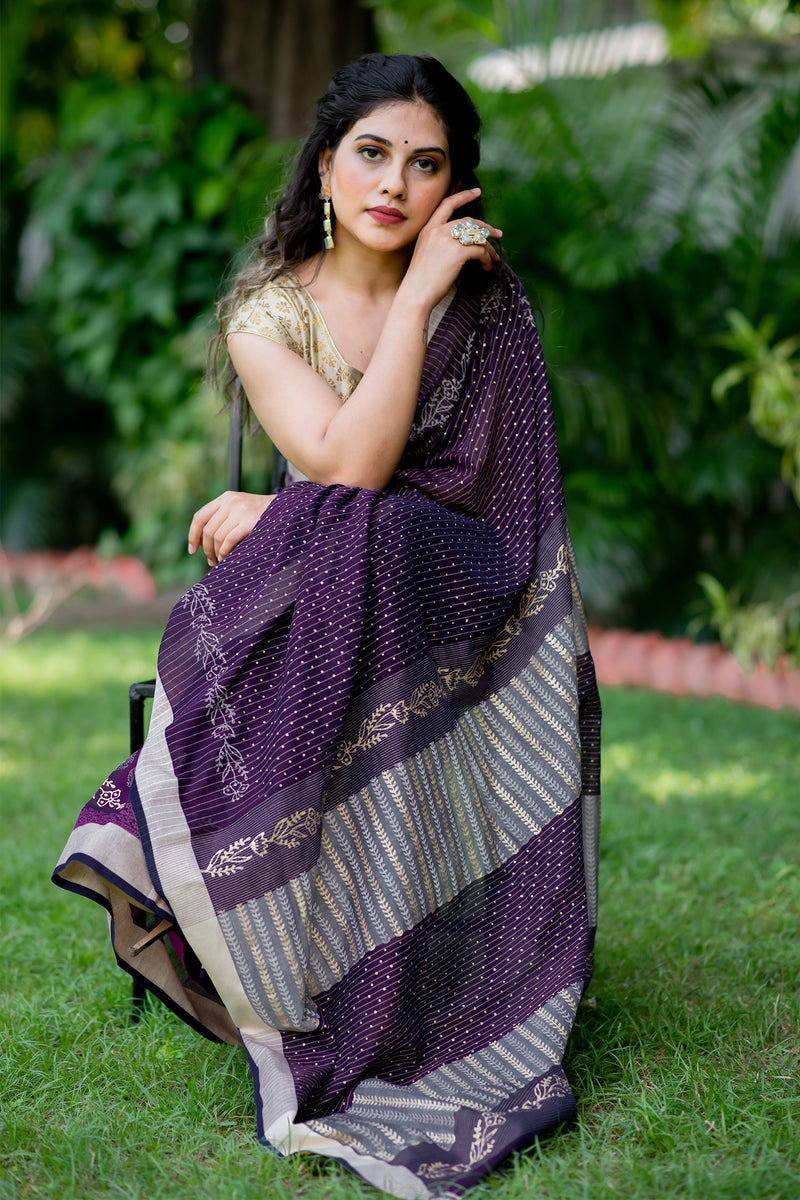 Opulent Stare Cotton handblock print Saree Prasamcrafts Handcrafted Festive Workwear Dailywear